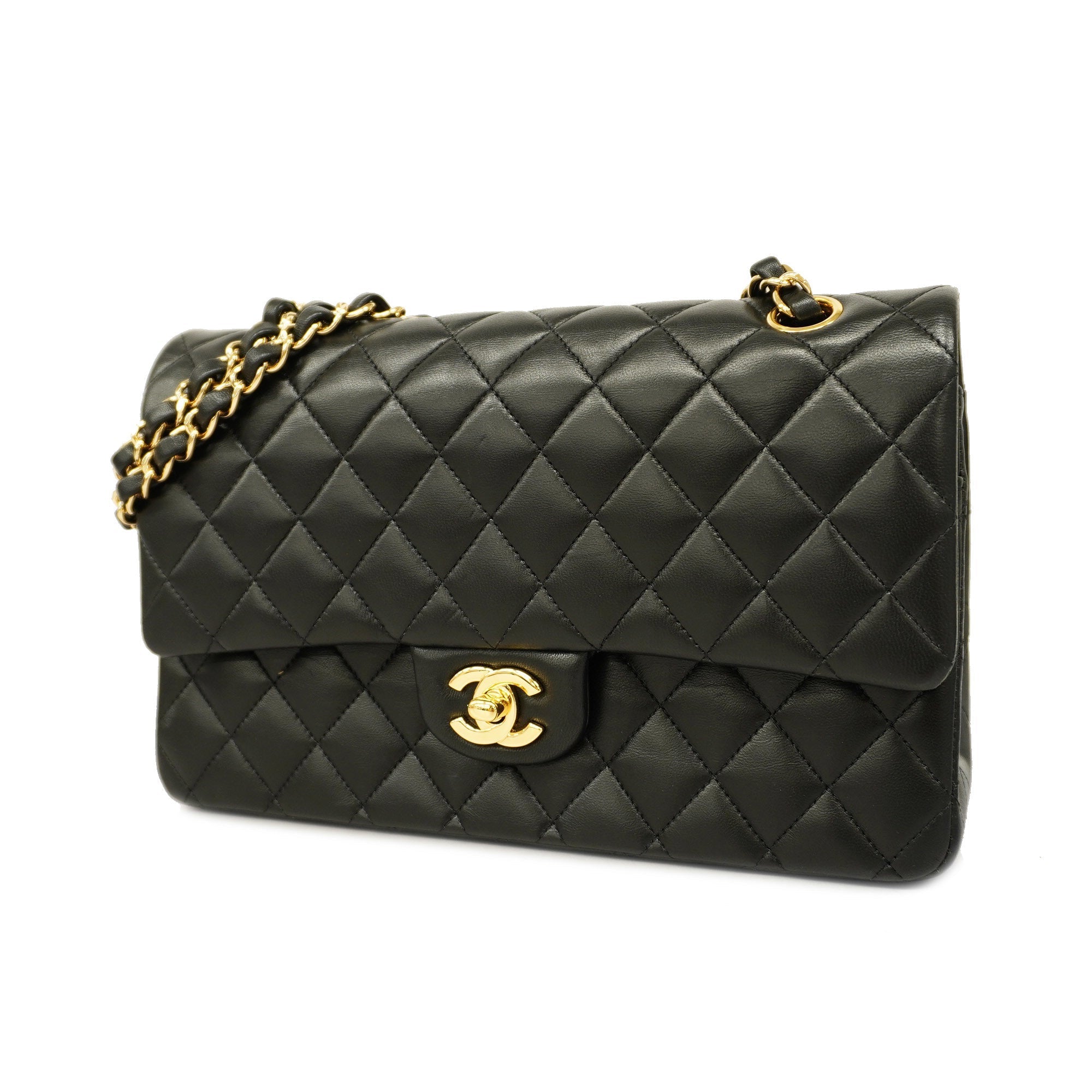 CHANEL  Matelasse W Flap W Chain Lambskin Women's Leather Shoulder Bag Black