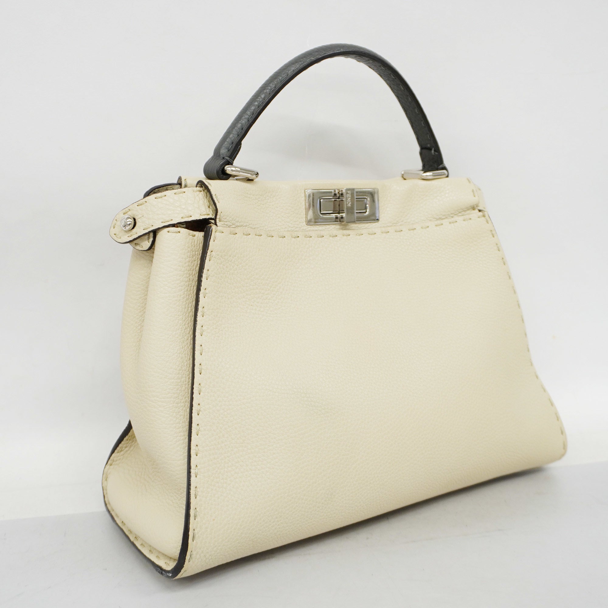 FENDI  Peekaboo 2way Bag Selleria Leather Handbag,Shoulder Bag Gray,Ivory