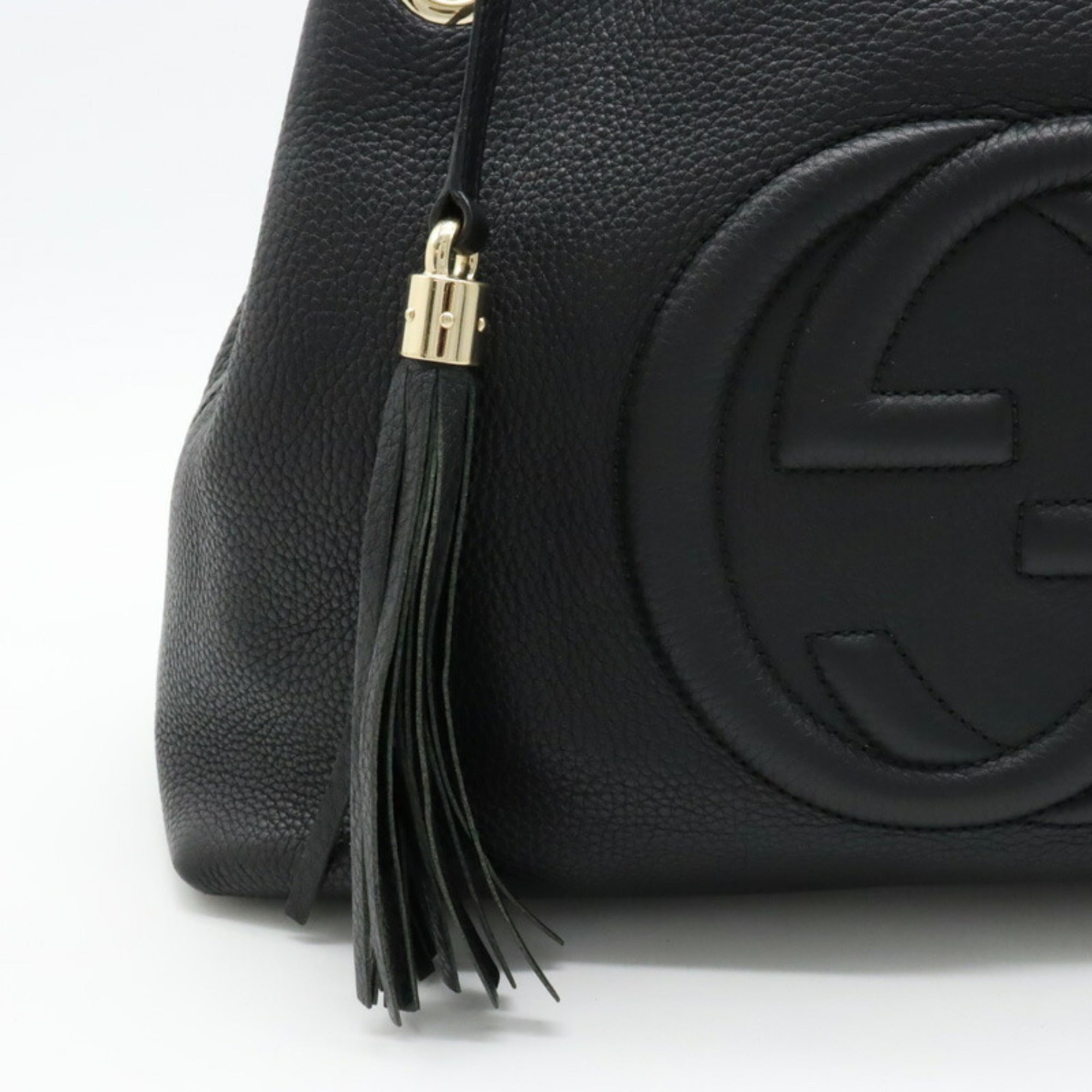 GUCCI Soho Interlocking G Chain Bag Shoulder Tote Leather Black 308982