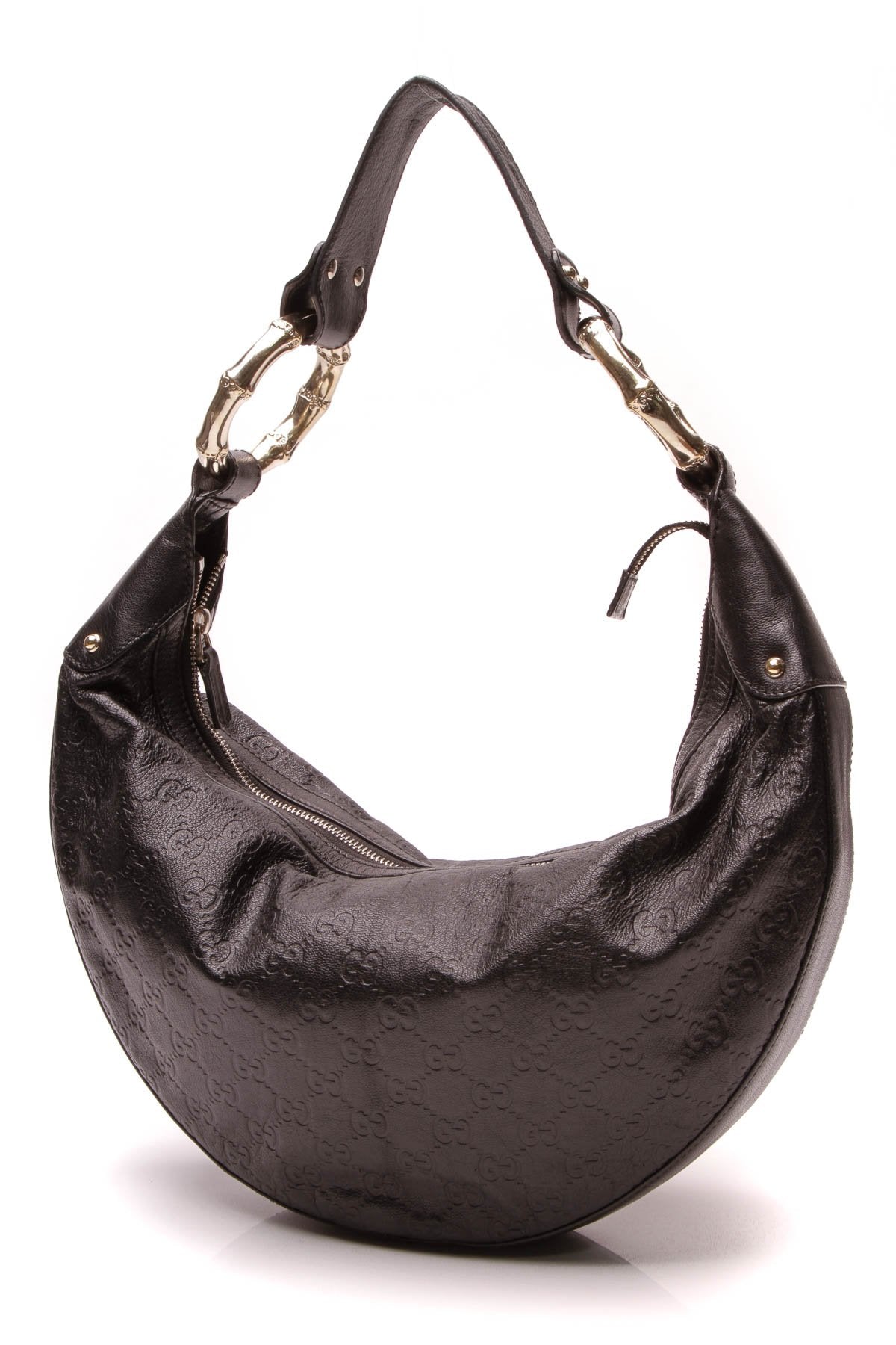 Bamboo Ring Hobo Bag - Black Guccissima