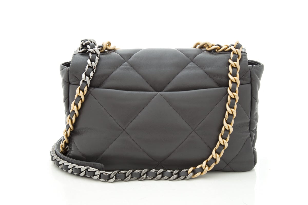 2020 Chanel 19 Grey Lambskin Quilted Flap Handbag