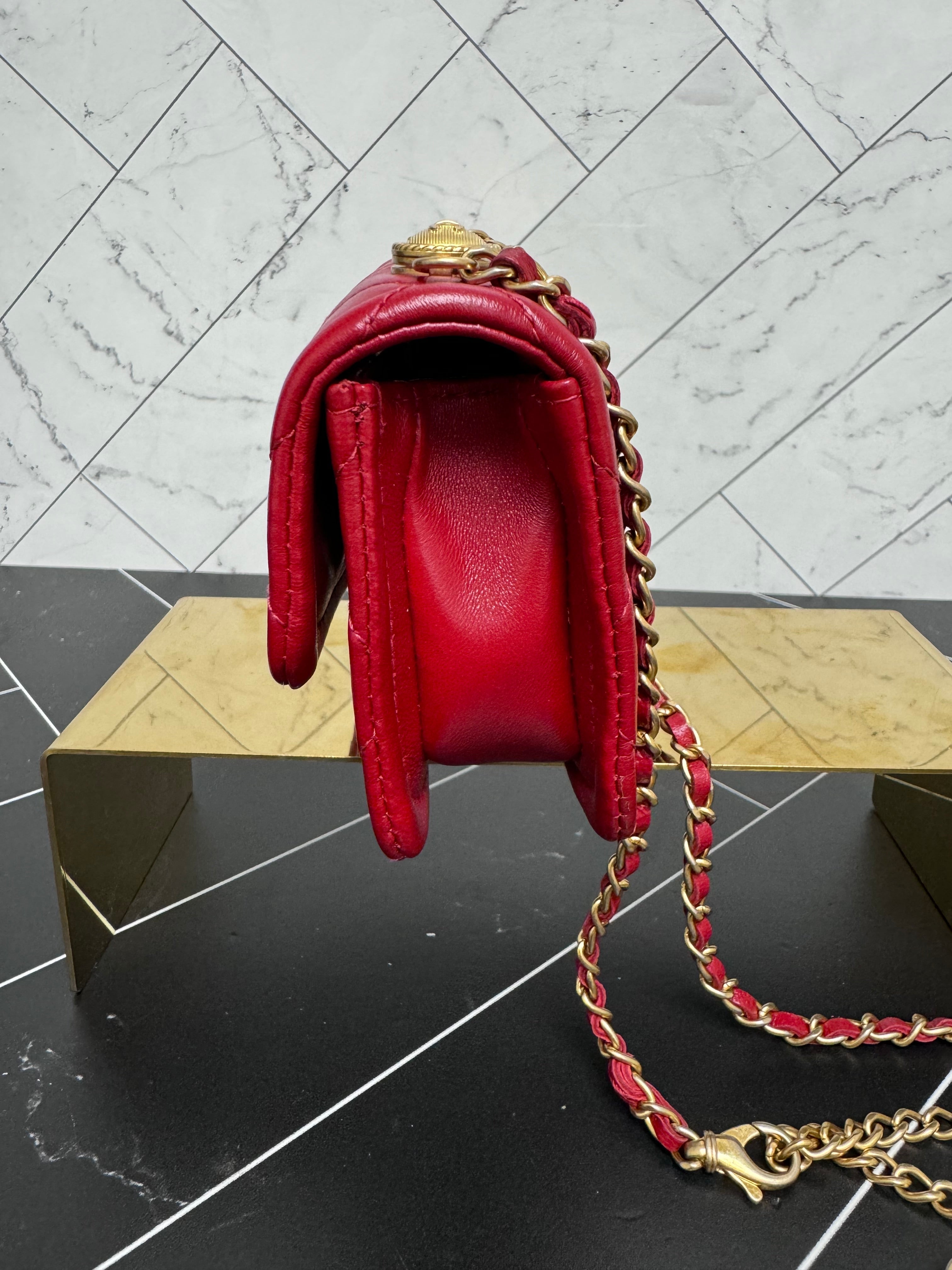 Chanel Red Lambskin Quilted Mini Beltbag