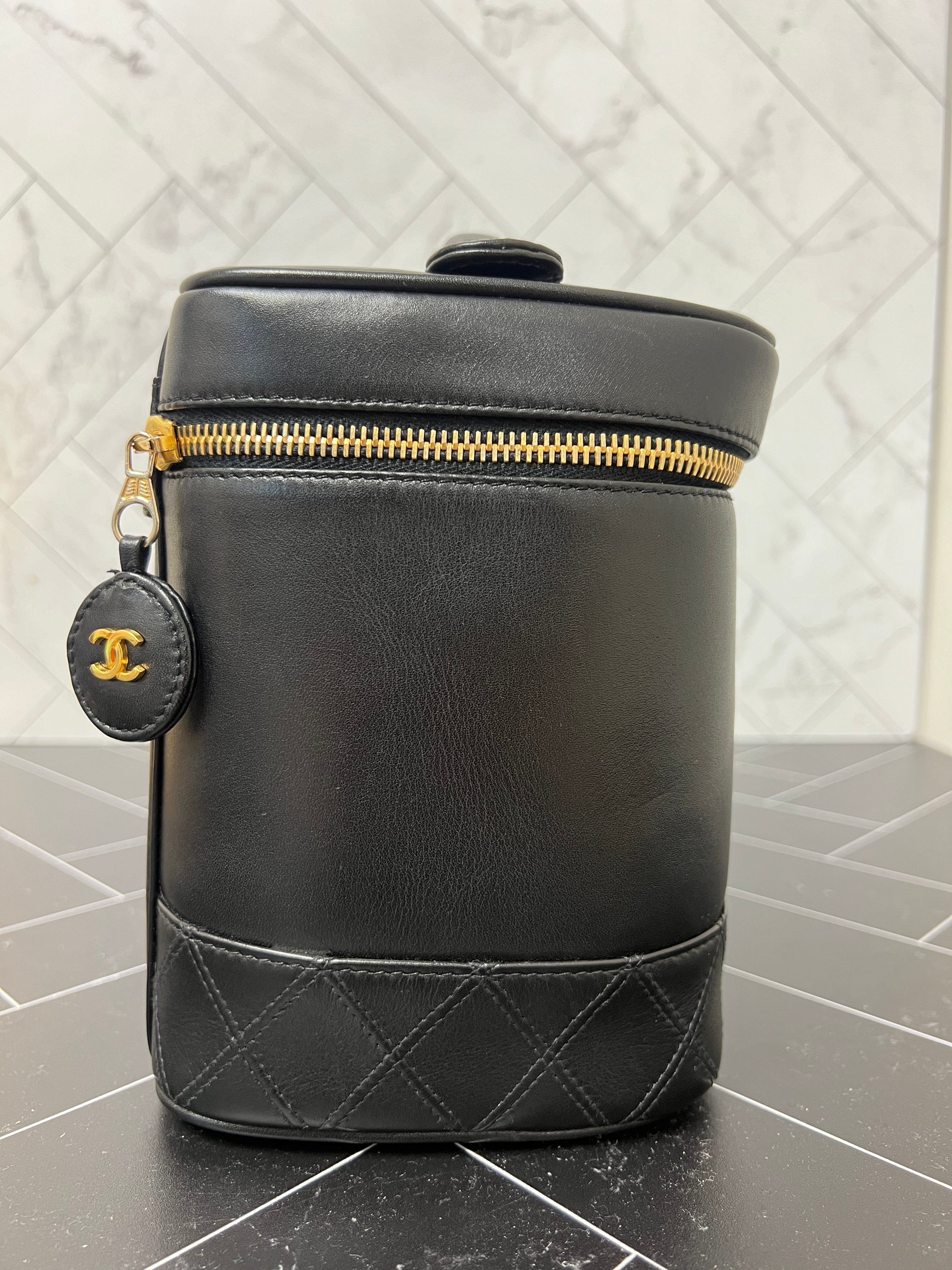 Chanel Black Lambskin Leather Quilted Vanity Bag