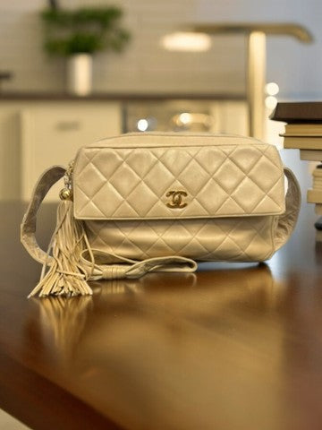 Chanel Beige Lambskin  Fringe Matelasse Crossbody