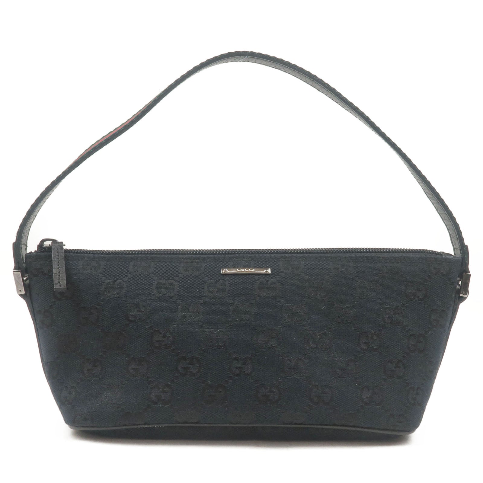 GUCCI GG Canvas Leather Hand Bag Purse Pouch Black 141809