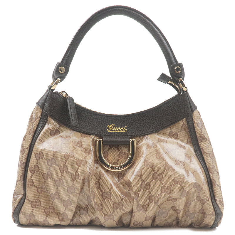 GUCCI GG Crystal Leather Shoulder Bag Beige Brown 265692