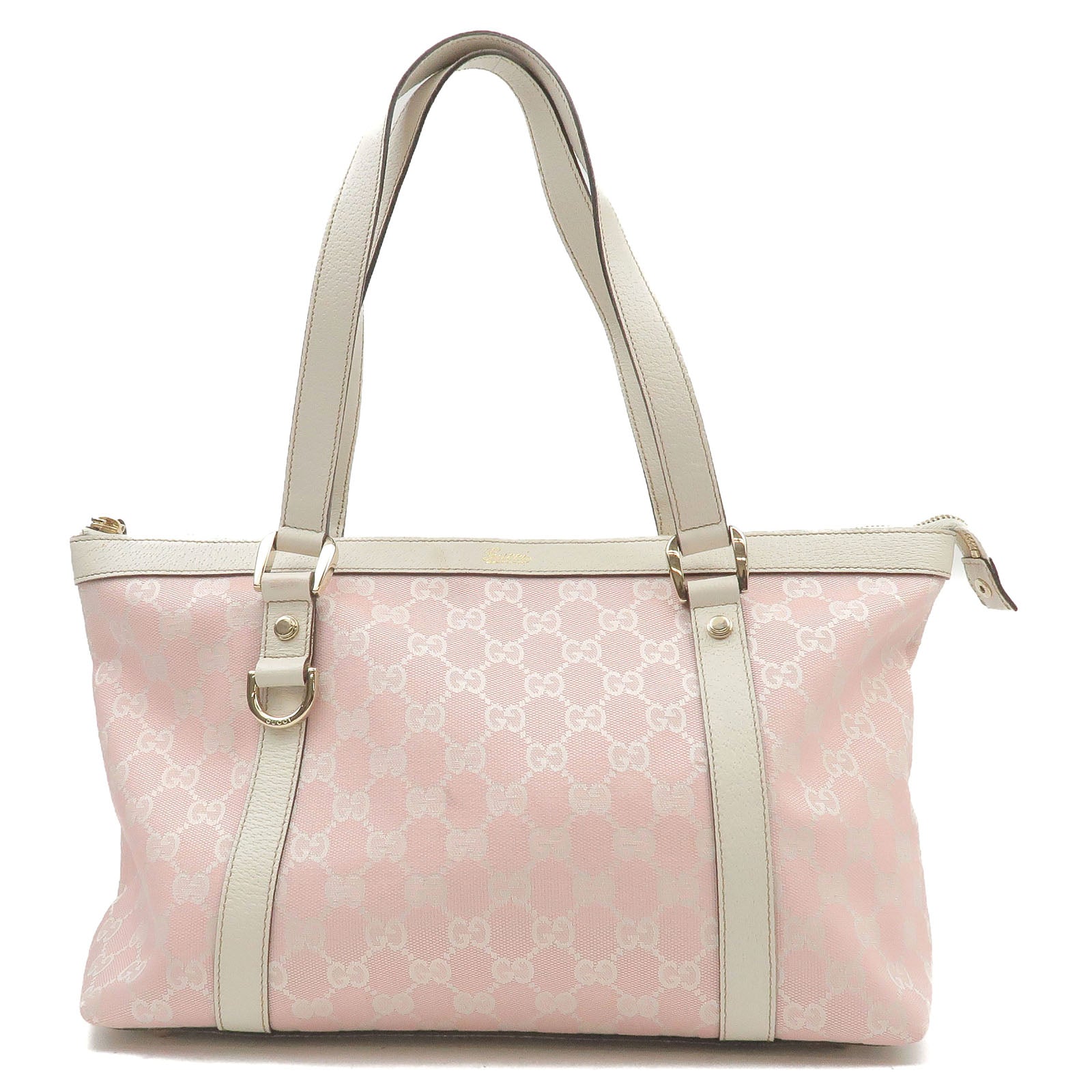 GUCCI GG Canvas Leather Tote Bag Pink White 141470