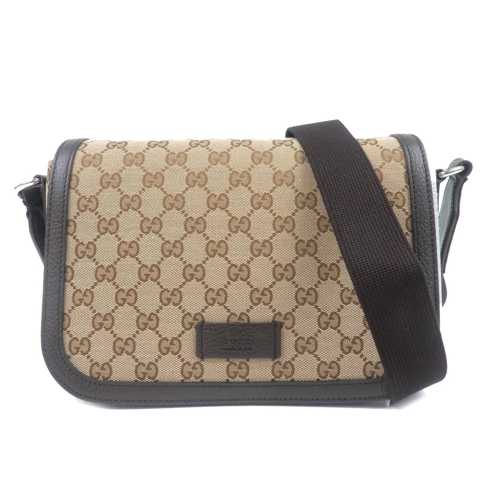 GUCCI GG Canvas Leather Shoulder Bag Beige Brown 449172