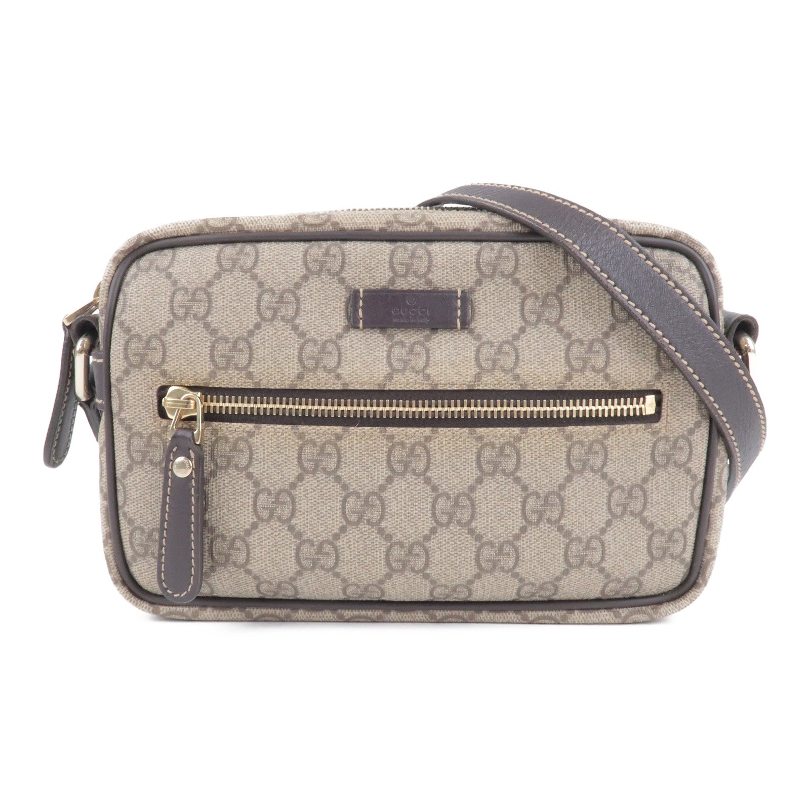 GUCCI GG Supreme Leather Shoulder Bag Purse Beige 201447