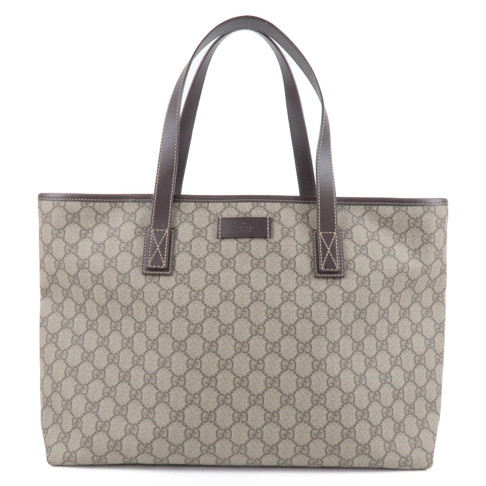 GUCCI GG Plus Leather Tote Bag Beige Brown 211137