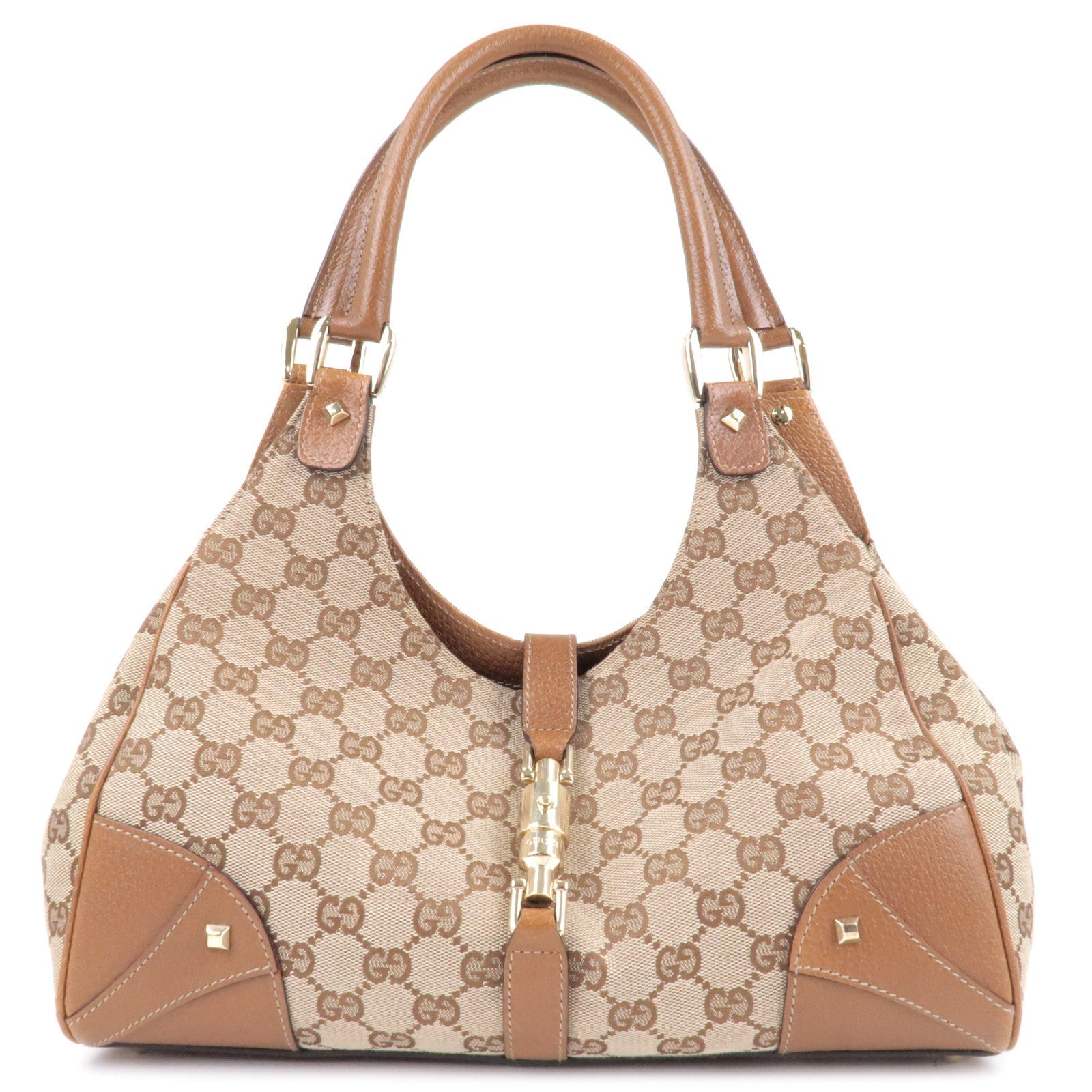 GUCCI GG Canvas Leather Shoulder Bag Beige Brown 124407