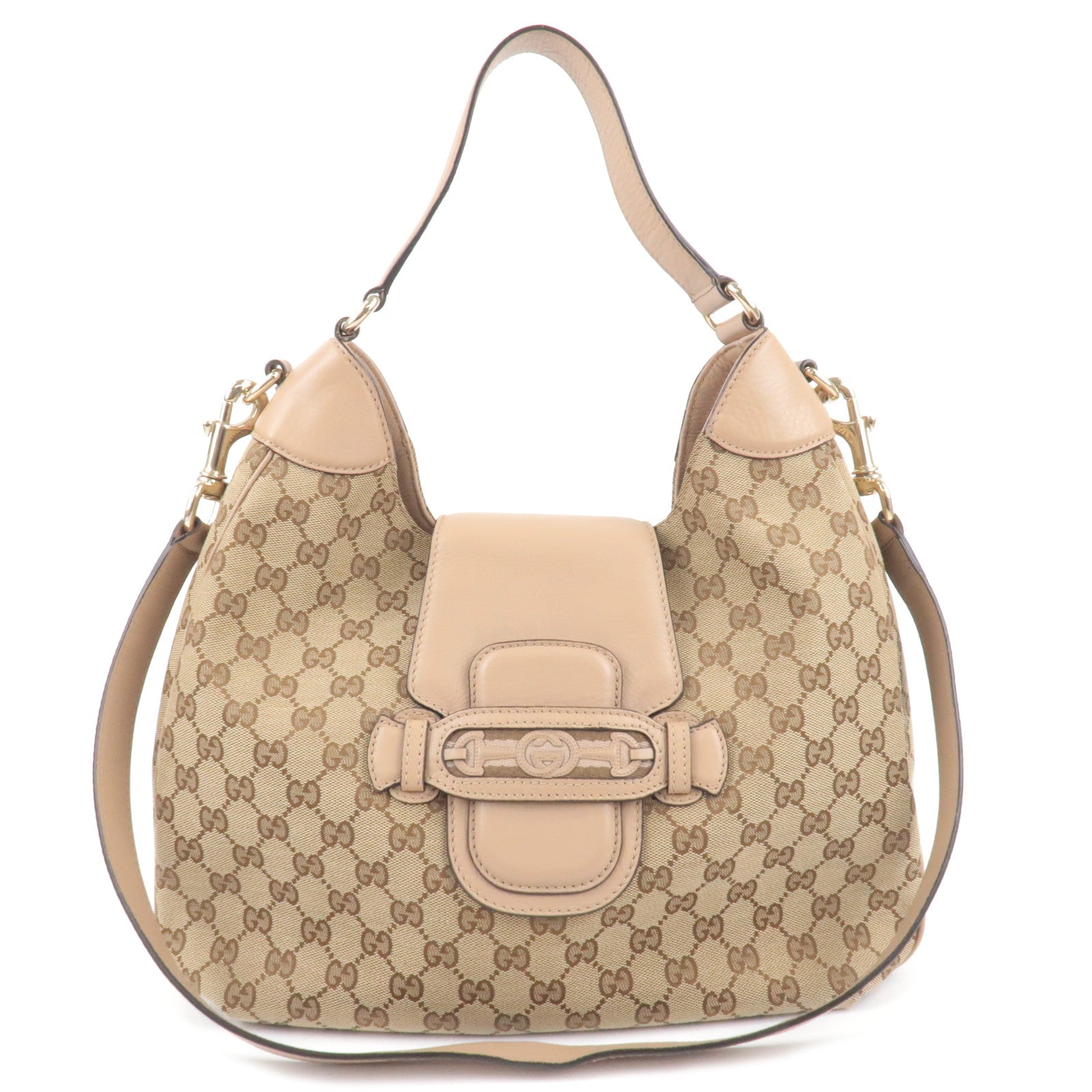 GUCCI GG Canvas Leather 2Way Bag Hand Bag Beige Brown 296851