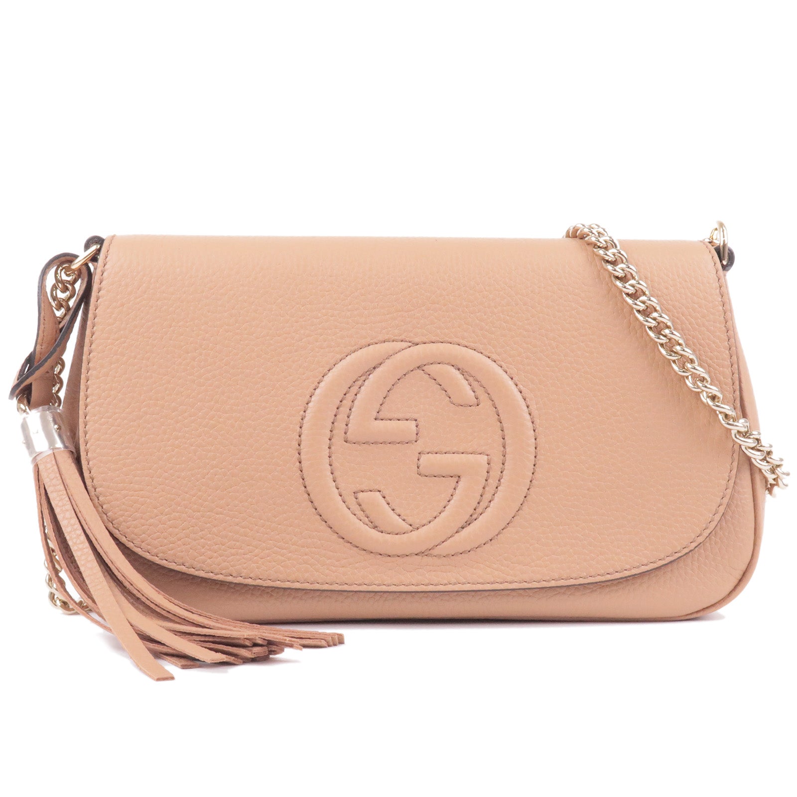 GUCCI SOHO Leather Chain Shoulder Bag Purse Beige 536224