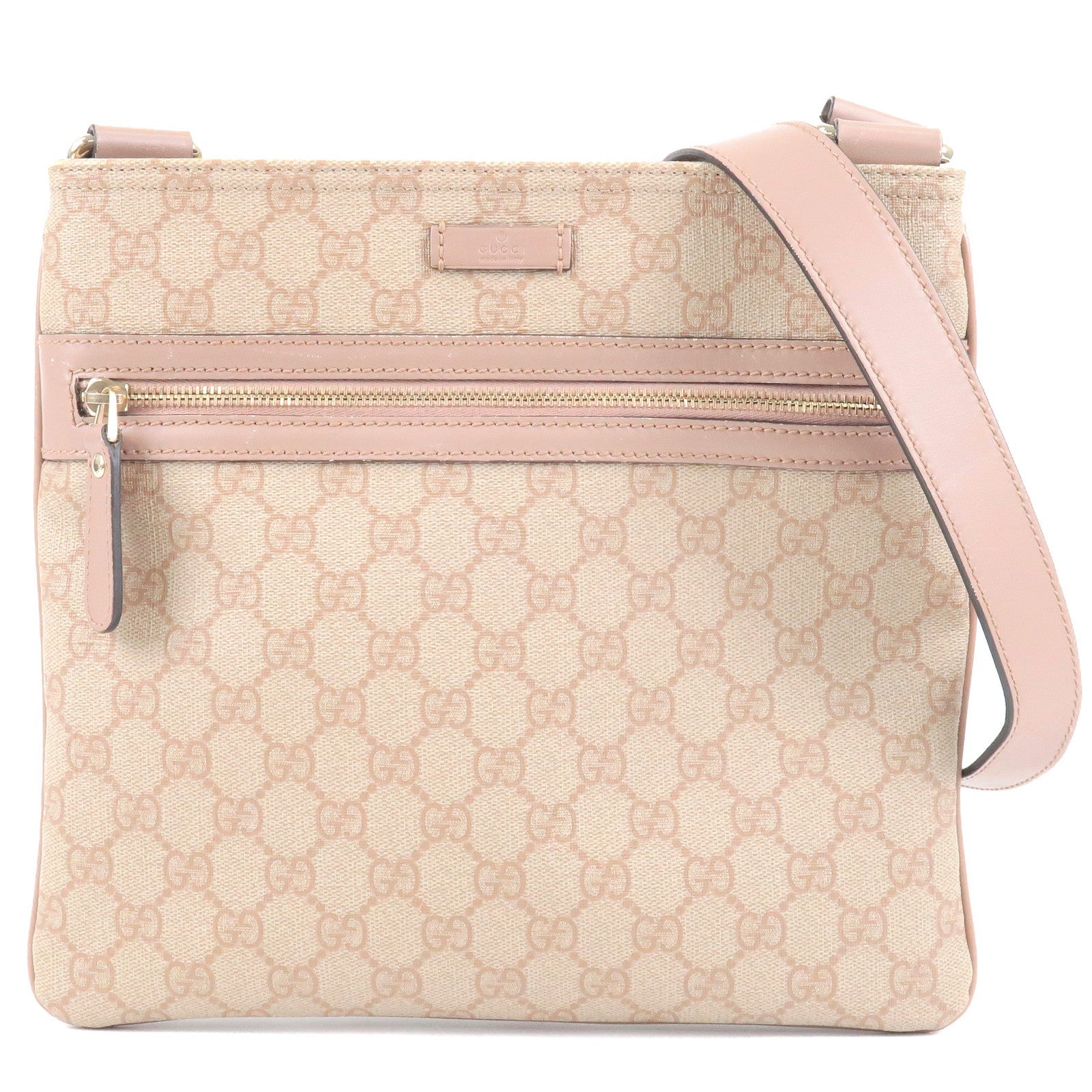 GUCCI GG Supreme Leather Shoulder Bag Purse Pink Beige 295257