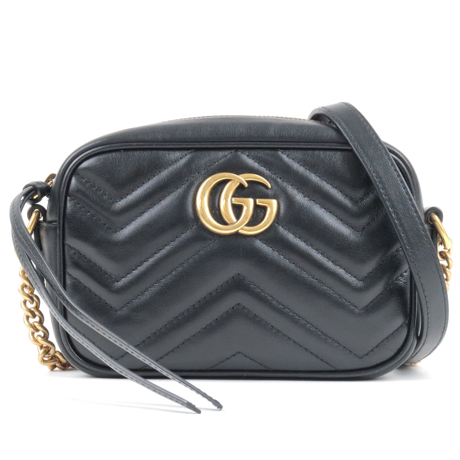 GUCCI GG Marmont Leather Chain Shoulder Bag Black 448065