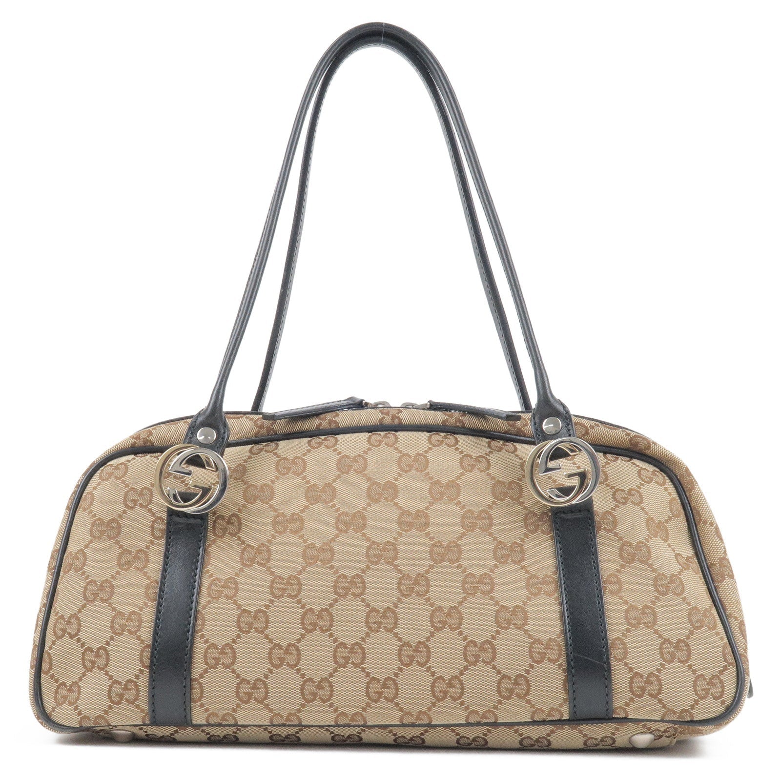 GUCCI GG Twins GG Canvas Leather Boston Bag Beige Black 232958