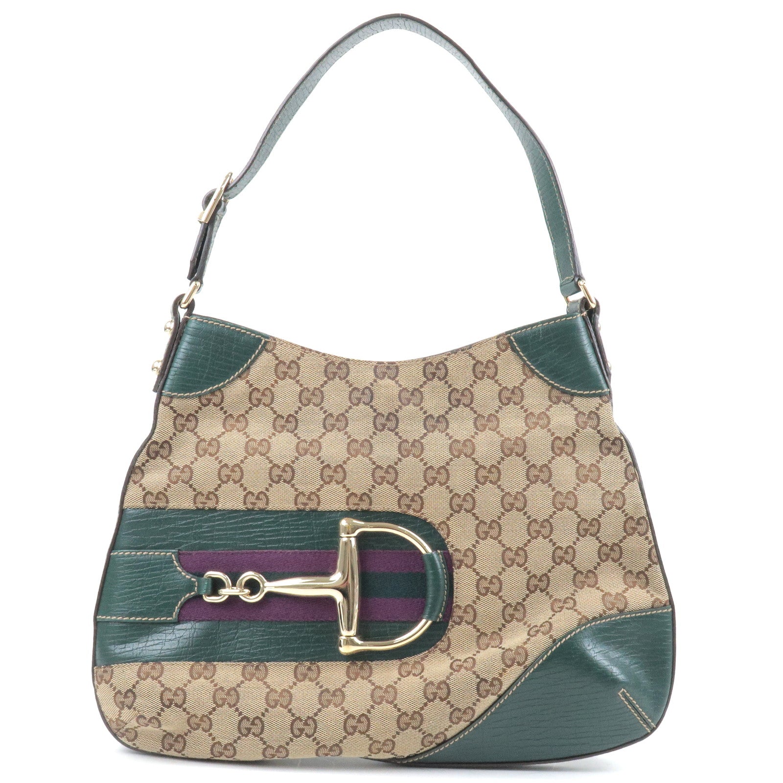 GUCCI Horsebit Hustlerbit GG Canvas Leather Shoulder Bag 137388