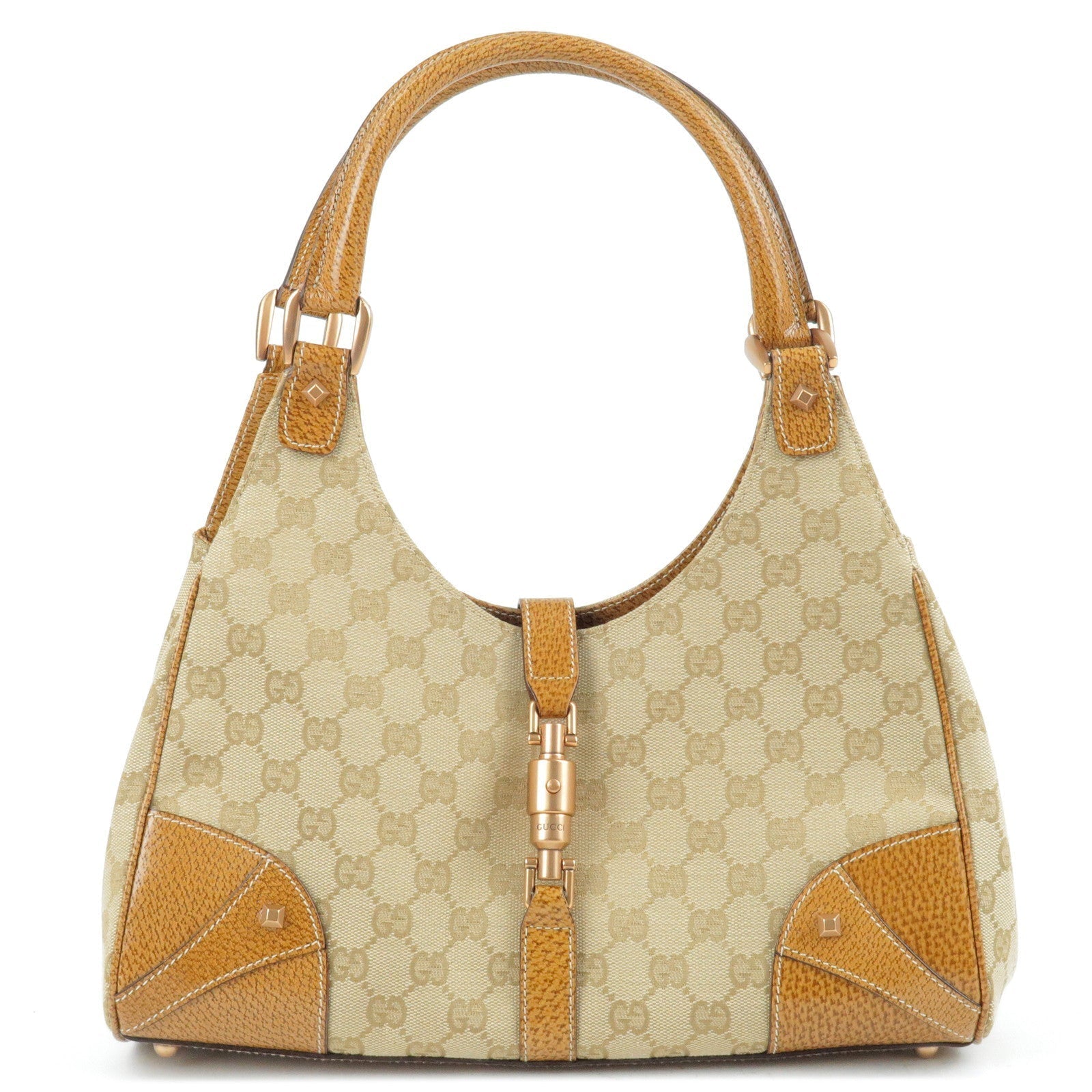 GUCCI Jackie GG Canvas Leather Shoulder Bag Beige 124407