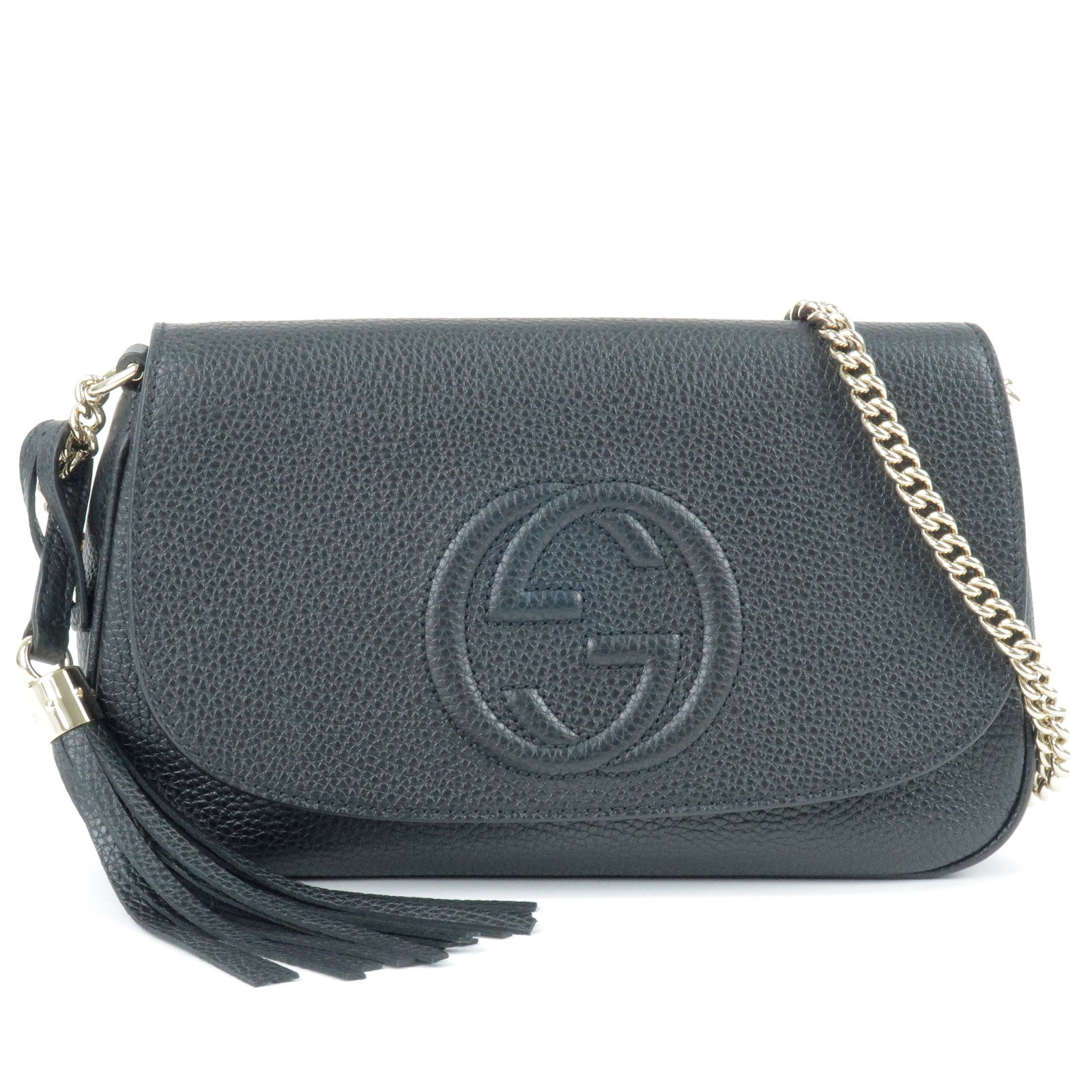 GUCCI SOHO Logo Leather Chain Shoulder Bag Black 536224