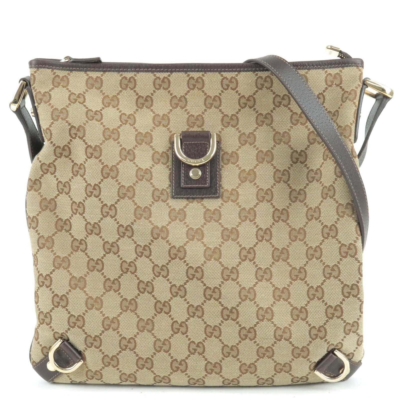 GUCCI Abbey GG Canvas Leather Shoulder Bag Beige Brown 131326