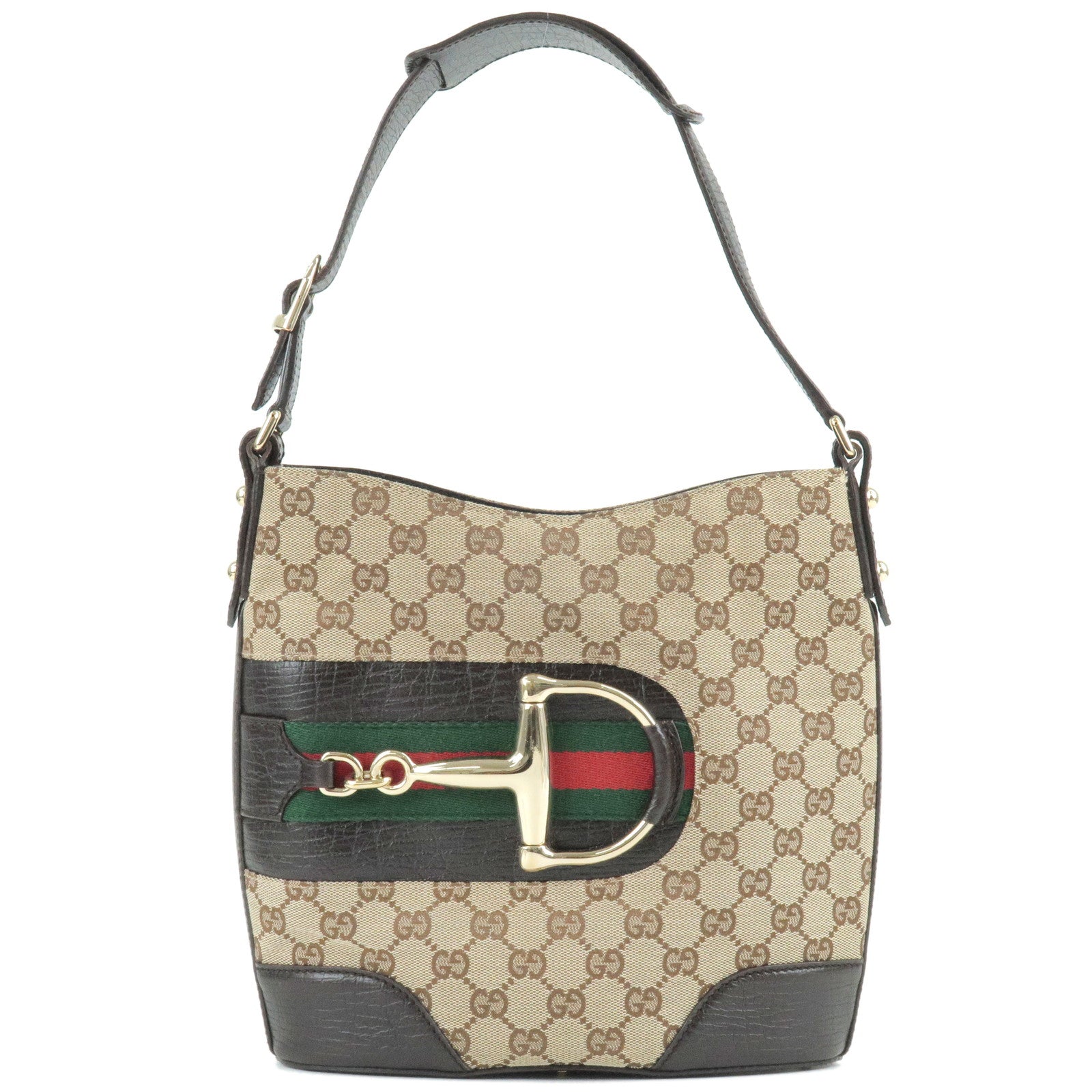 GUCCI Horsebit Sherry GG Canvas Leather Shoulder Bag 137387