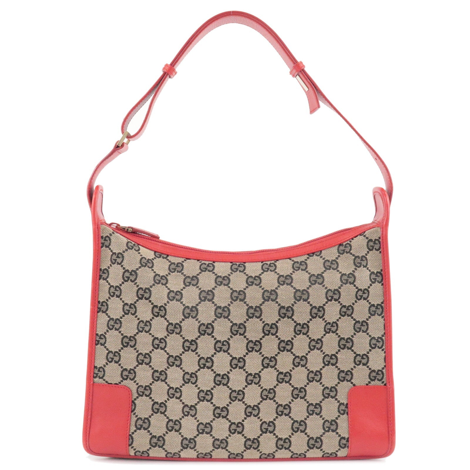 GUCCI GG Canvas Leather Shoulder Bag Beige Black Red 001.4205