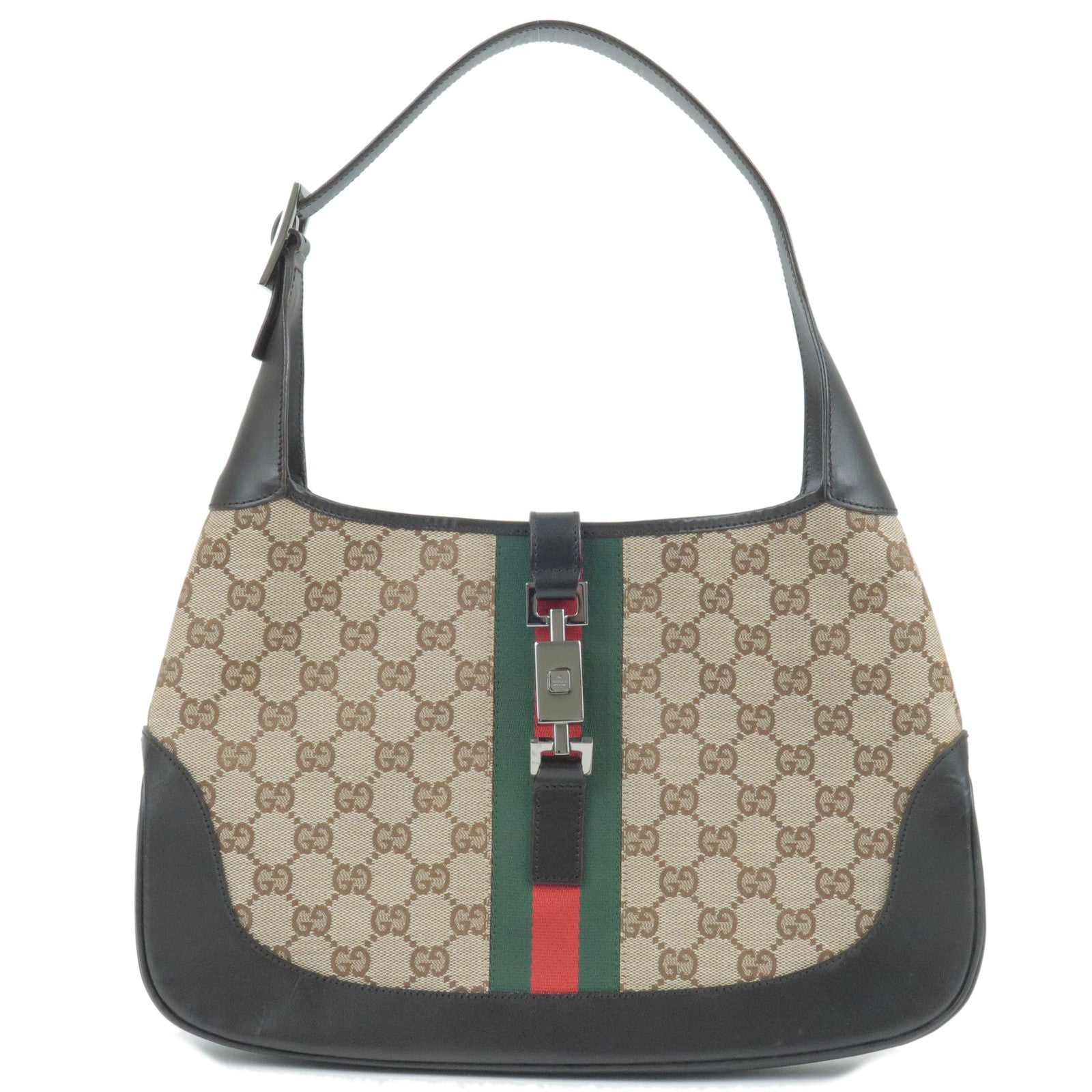 GUCCI Jackie Sherry GG Canvas Leather Shoulder Bag Beige 00963