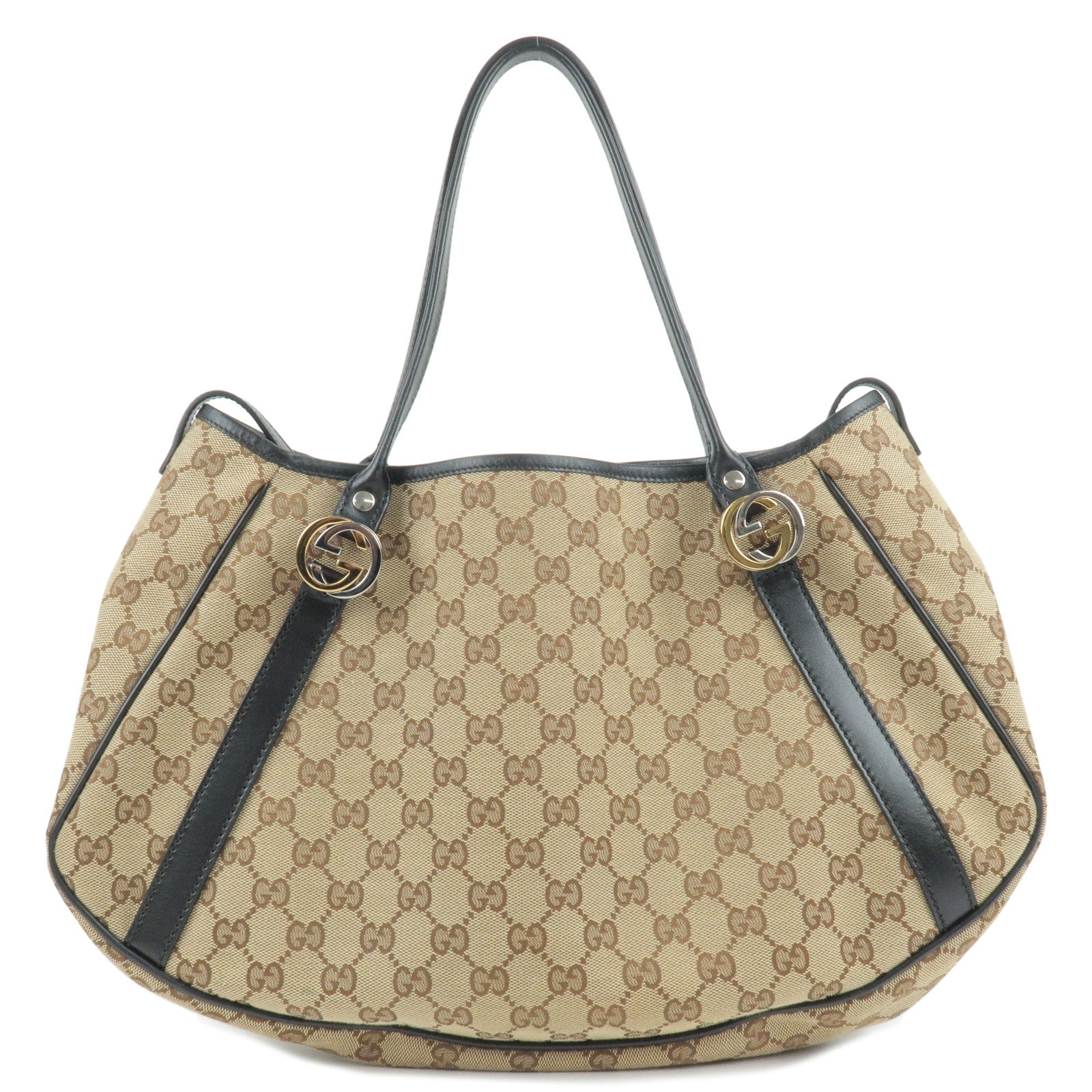 GUCCI GG Twins GG Canvas Leather Tote Bag Beige Black 232963