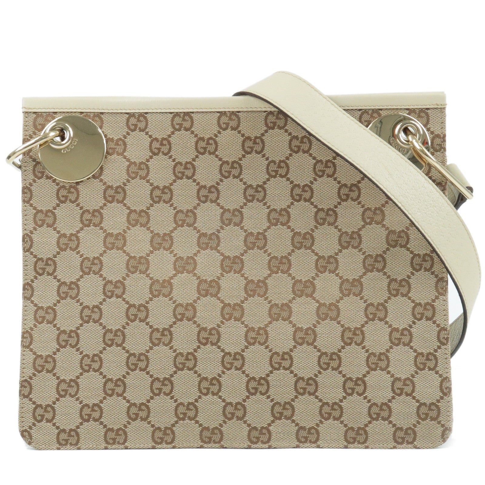 GUCCI GG Canvas Leather Shoulder Bag Beige Ivory 120841