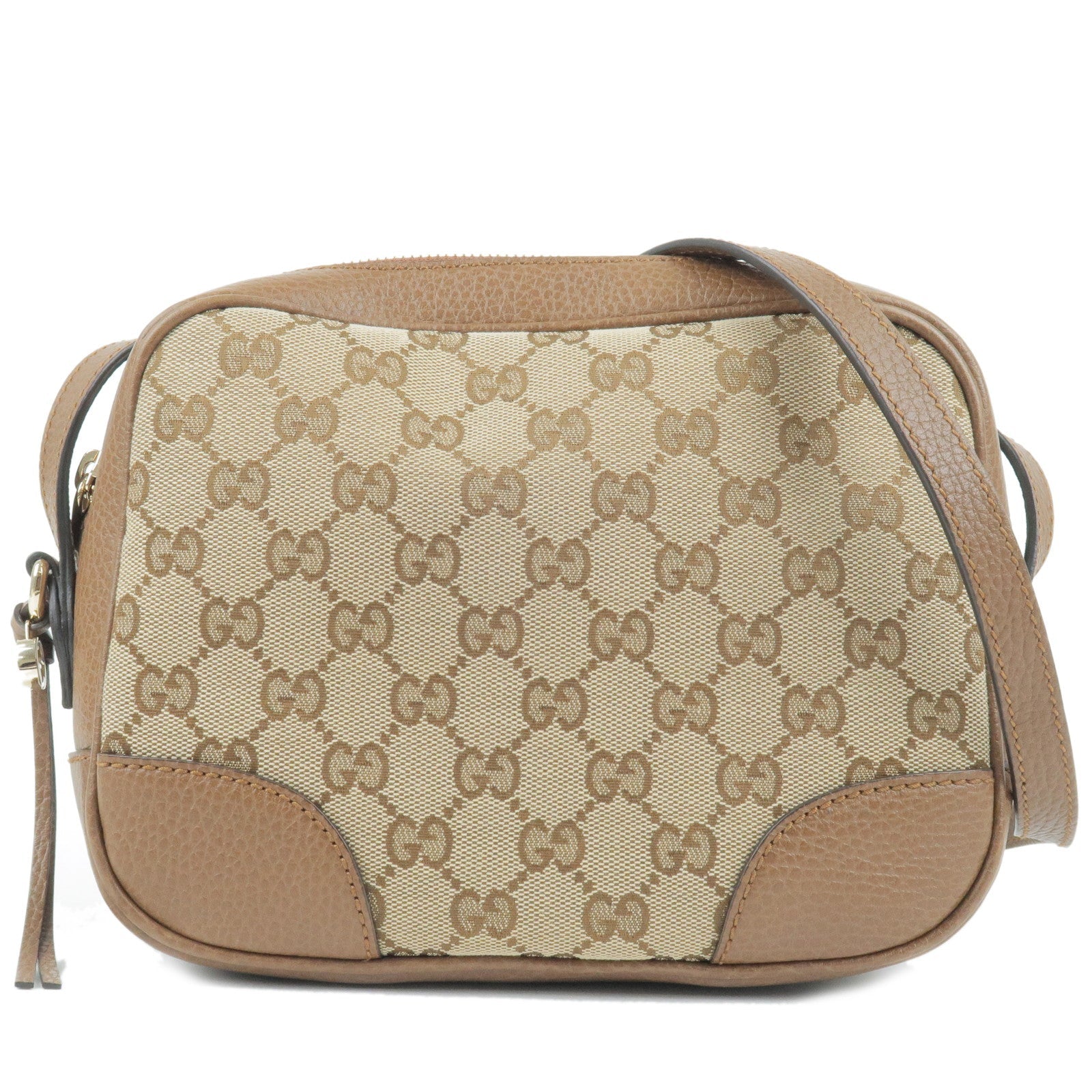 GUCCI GG Canvas Leather Shoulder Bag Beige Brown 449413