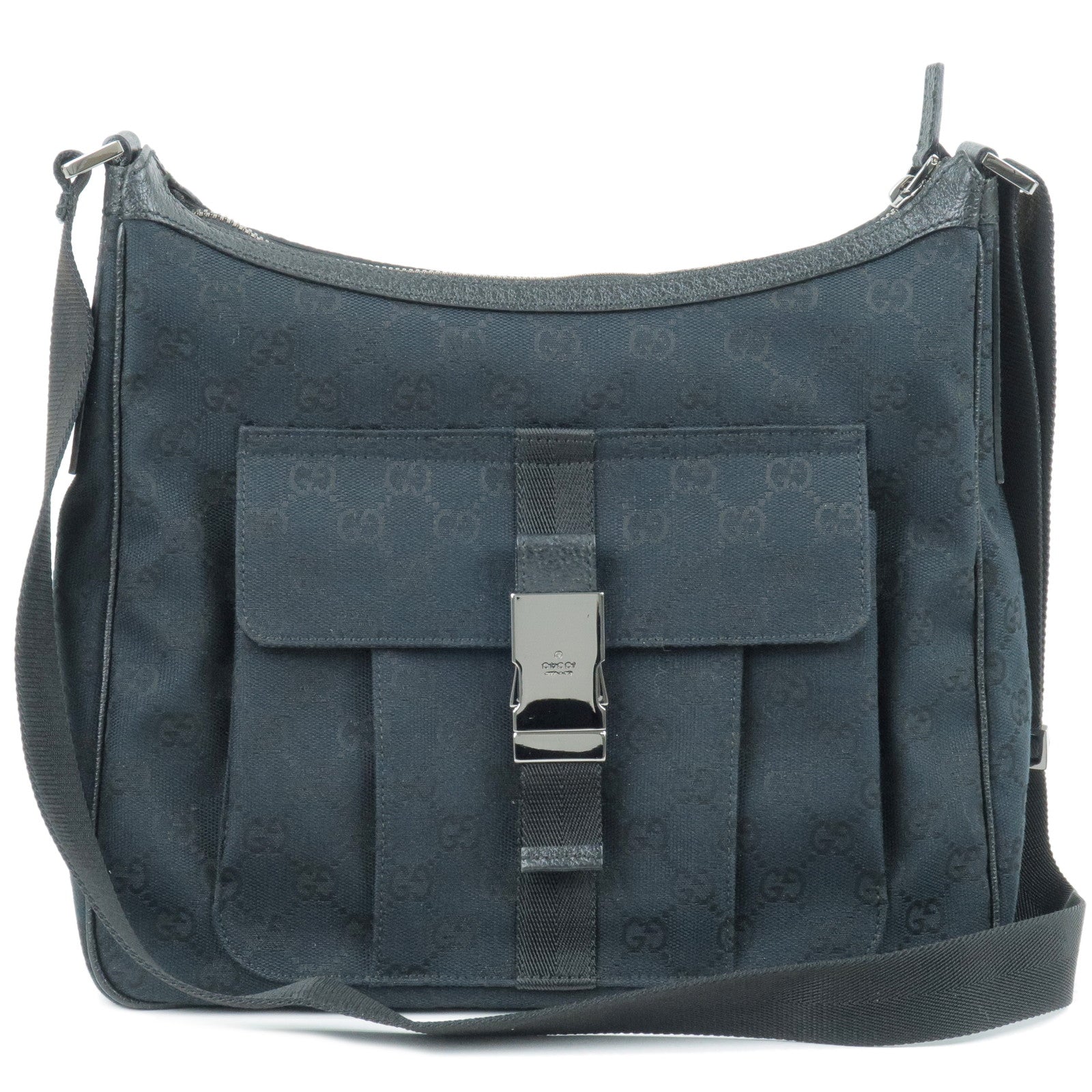 GUCCI GG Canvas Leather Shoulder Bag Black 131211