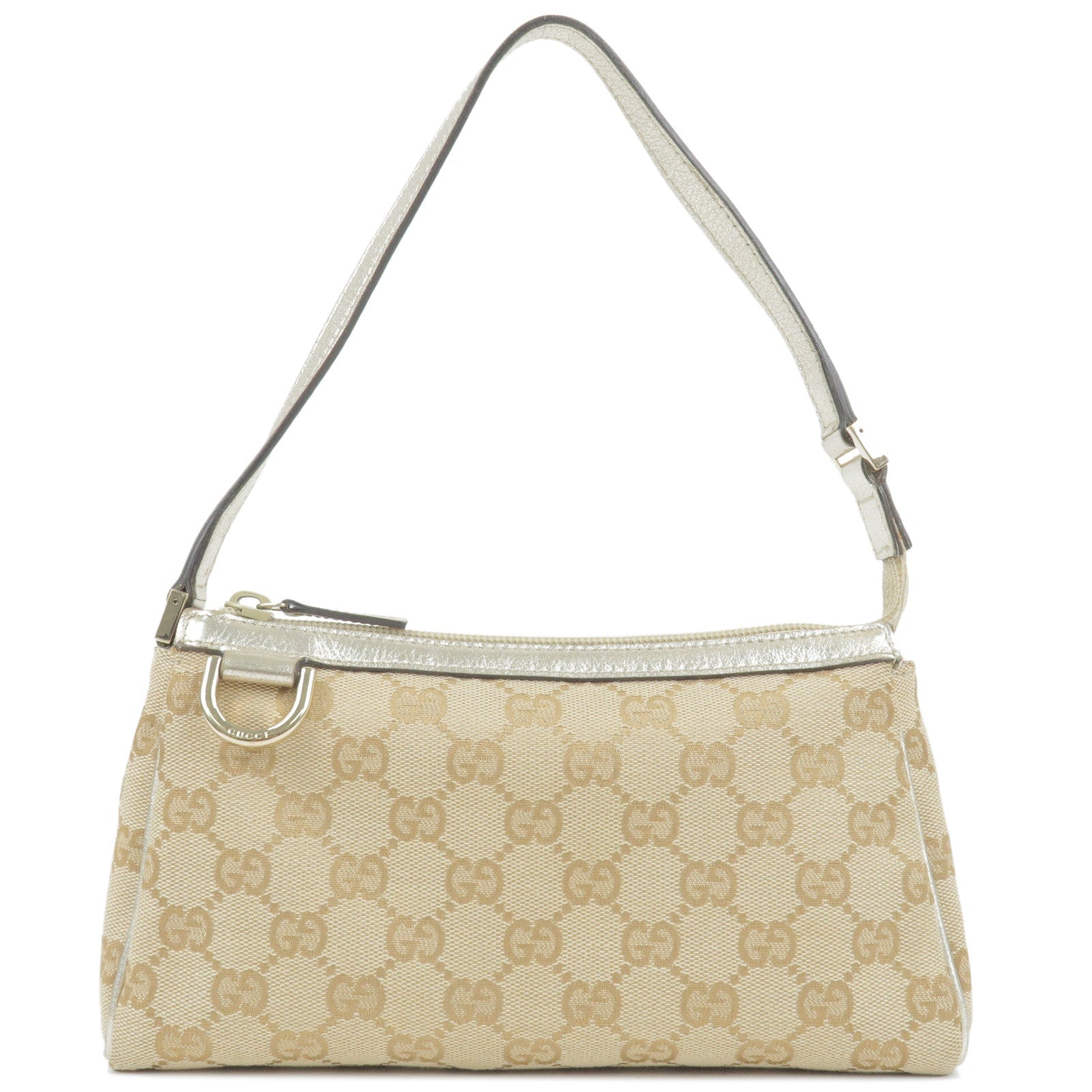 GUCCI GG Canvas Leather Hand Bag Beige champagne Gold 145750