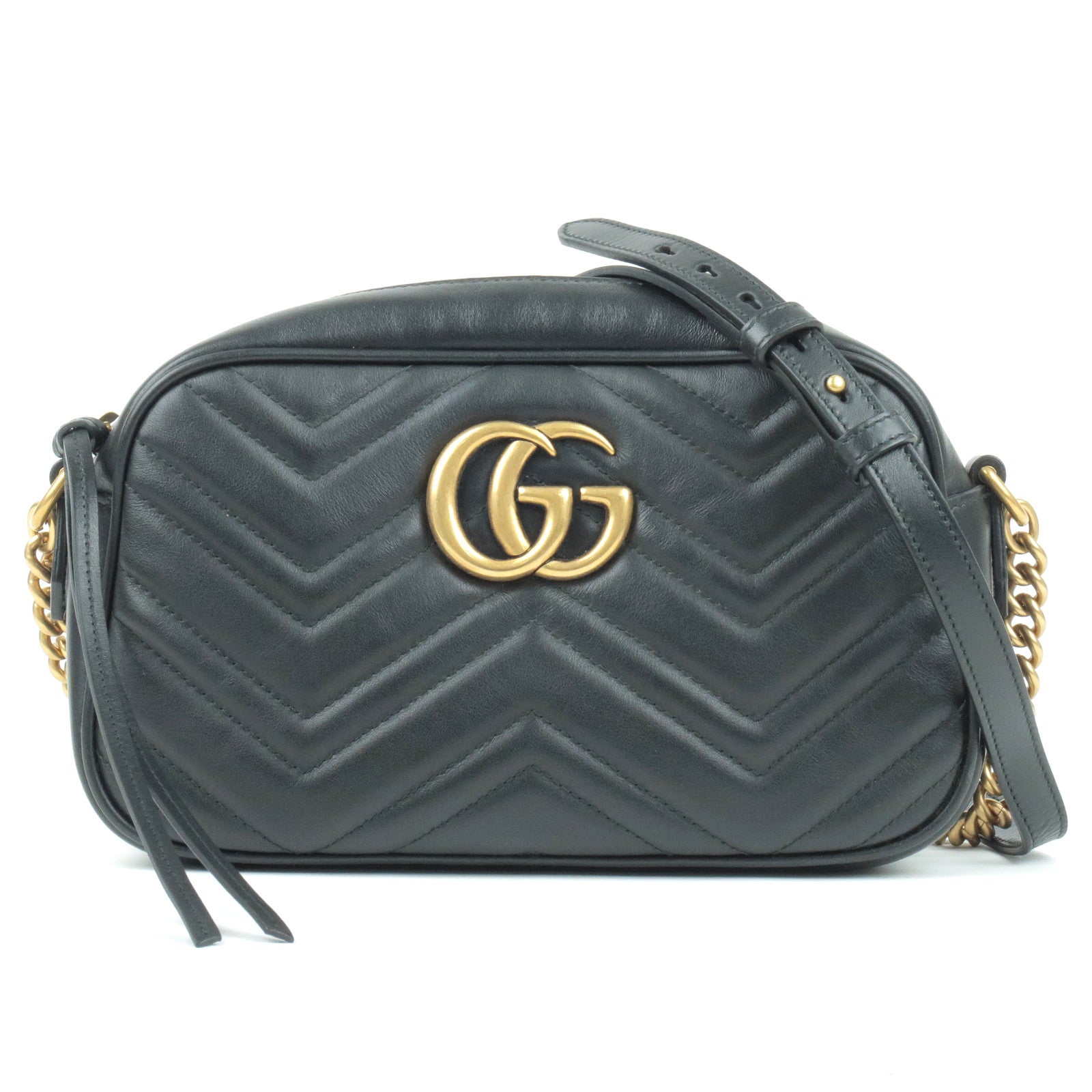 GUCCI GG Marmont Leather Chain Shoulder Bag Black 447632