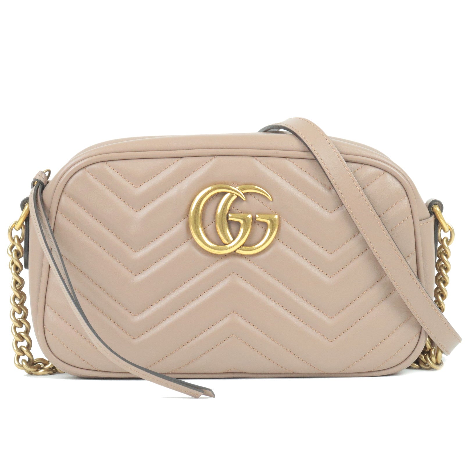 GUCCI GG Marmont Leather Small Shoulder Bag Beige 447632