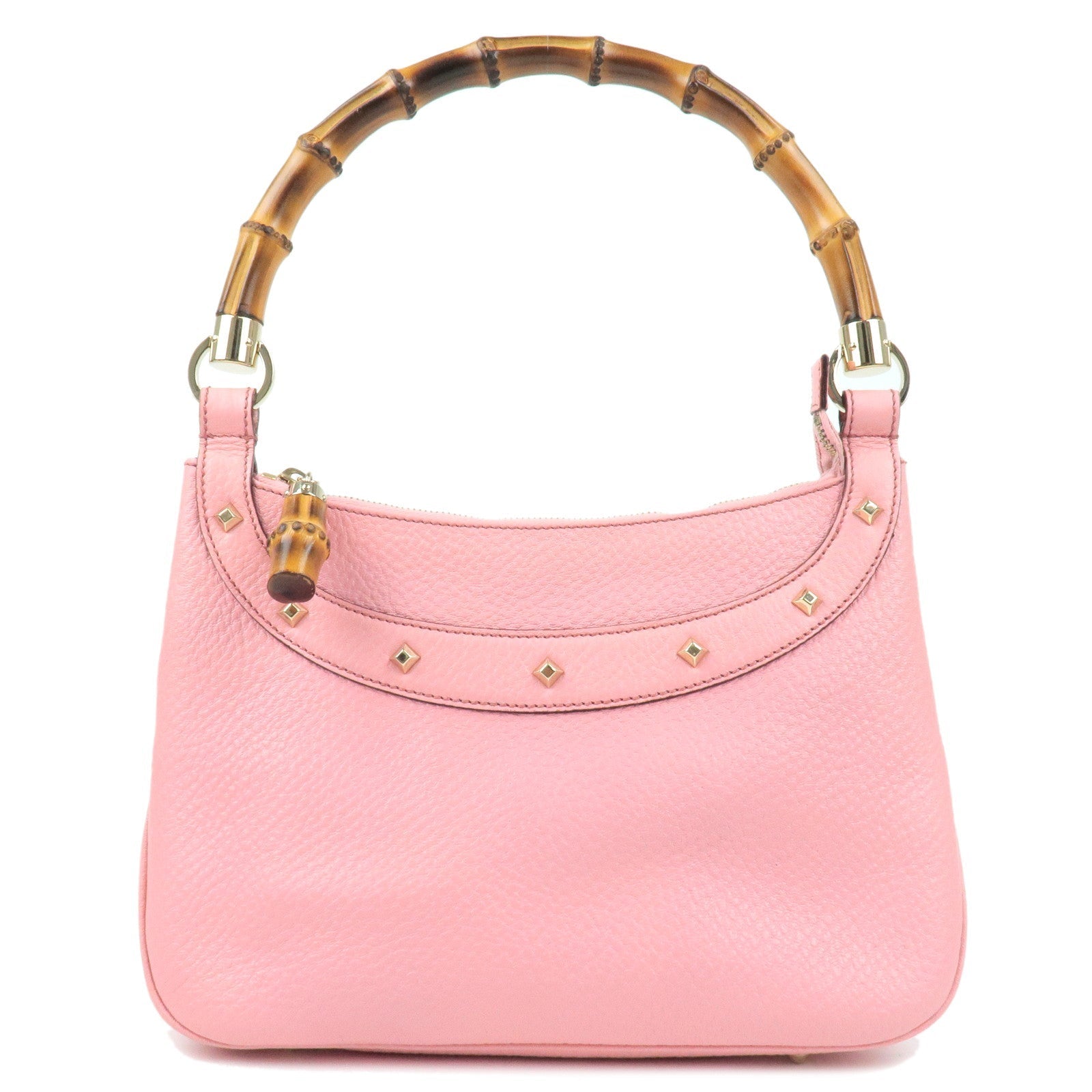 GUCCI Bamboo Leather Studs Shoulder Bag Hand Bag Pink 137378