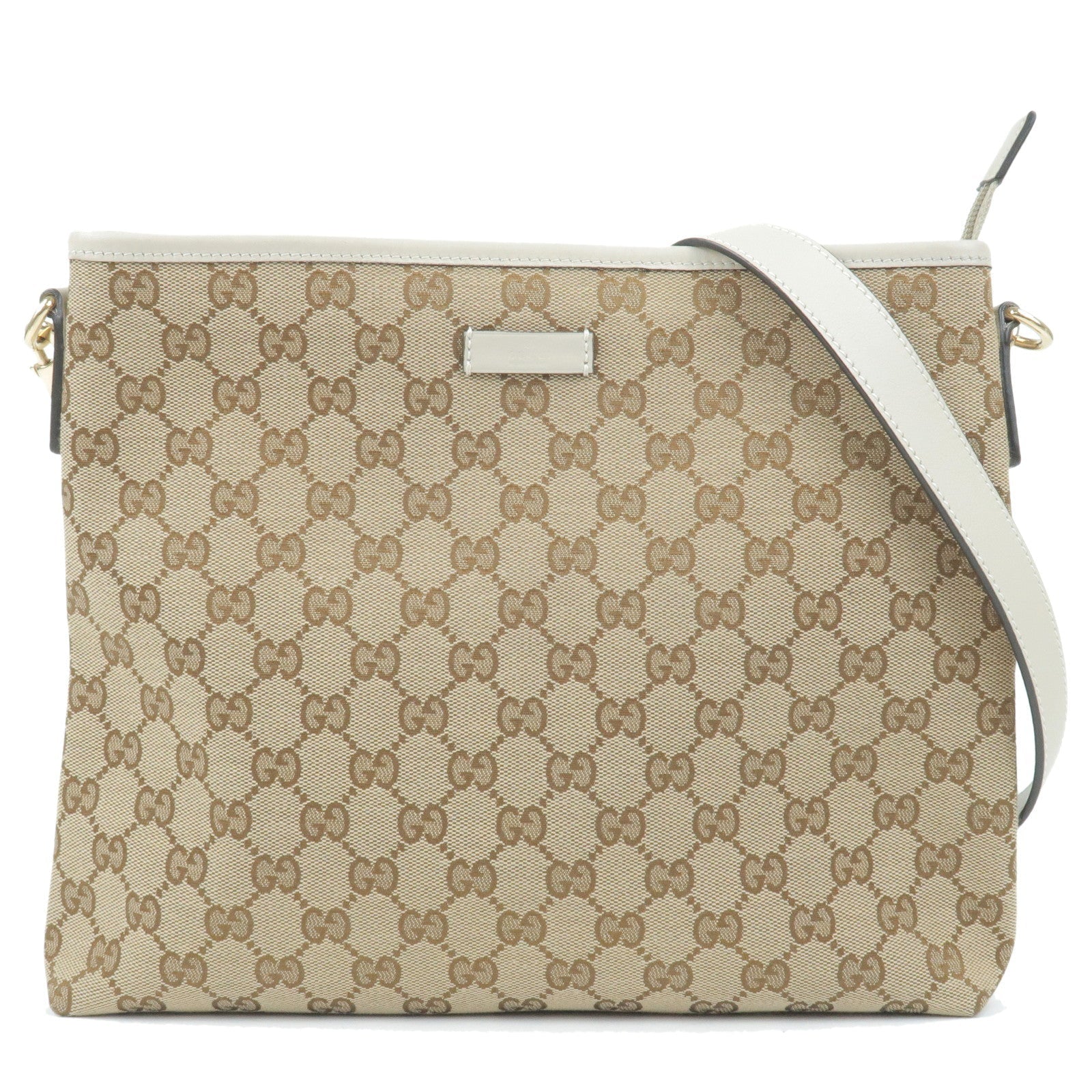 GUCCI GG Canvas Leather Shoulder Bag Purse Beige Ivory 388924