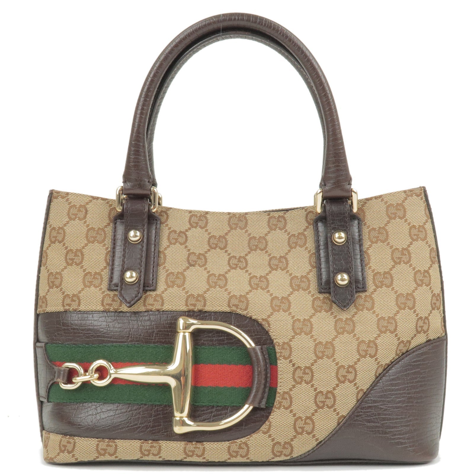 GUCCI Horsebit Sherry GG Canvas Leather Shoulder Bag Beige 137475