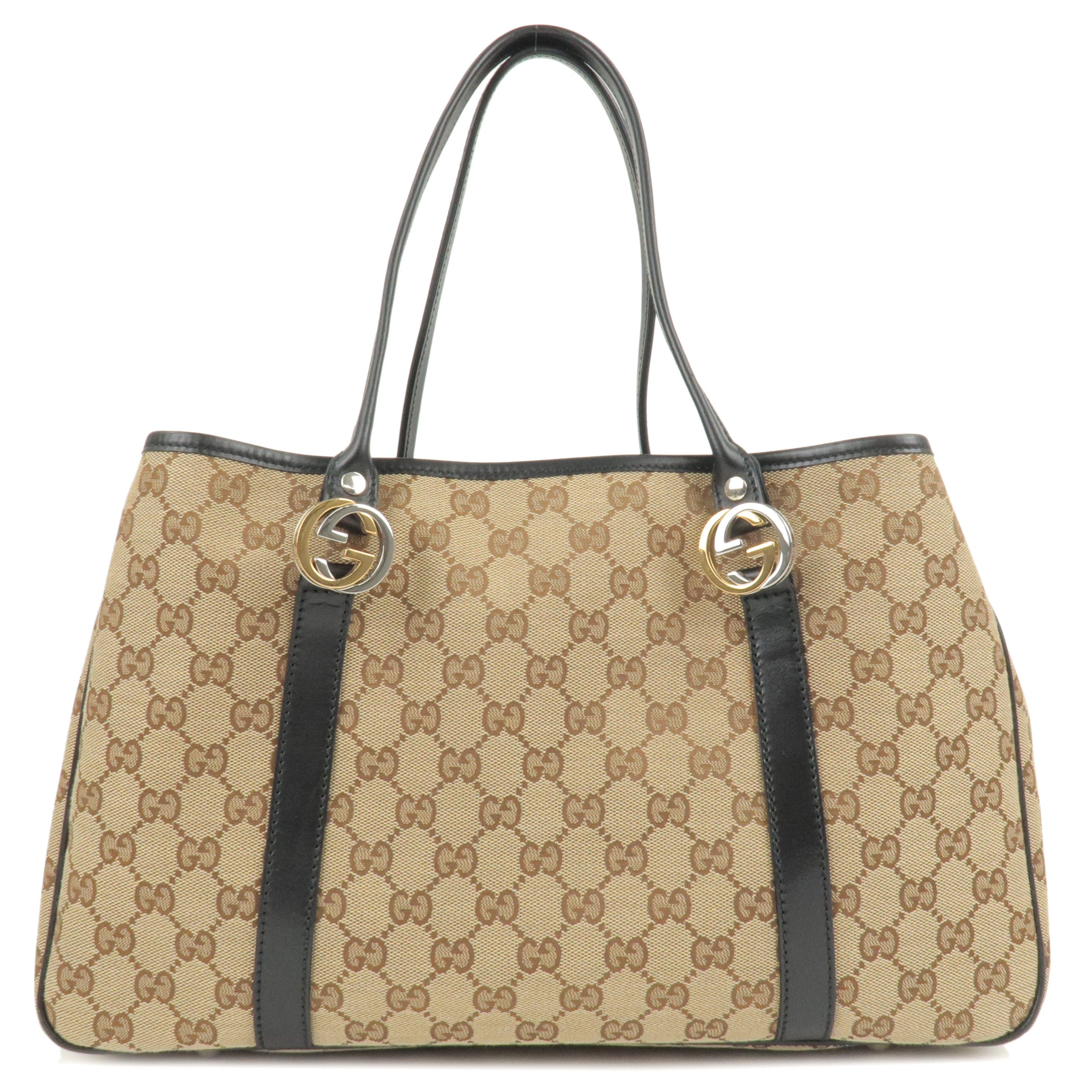 GUCCI GG Twins GG Canvas Leather Tote Bag Beige Black 232957