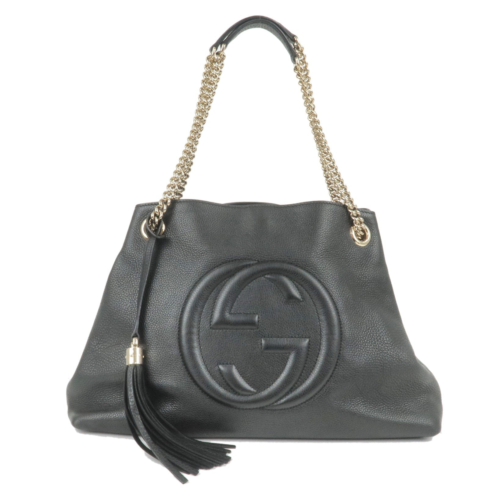 GUCCI SOHO Logo Leather Chain Shoulder Bag Black 308982