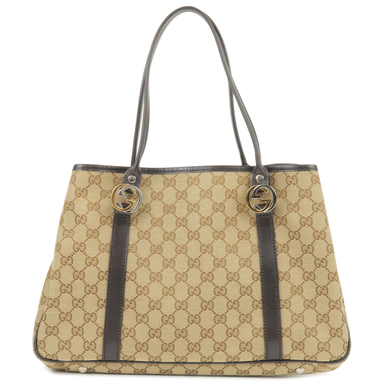 GUCCI GG Twins GG Canvas Leather Tote Bag Beige Brown 232957