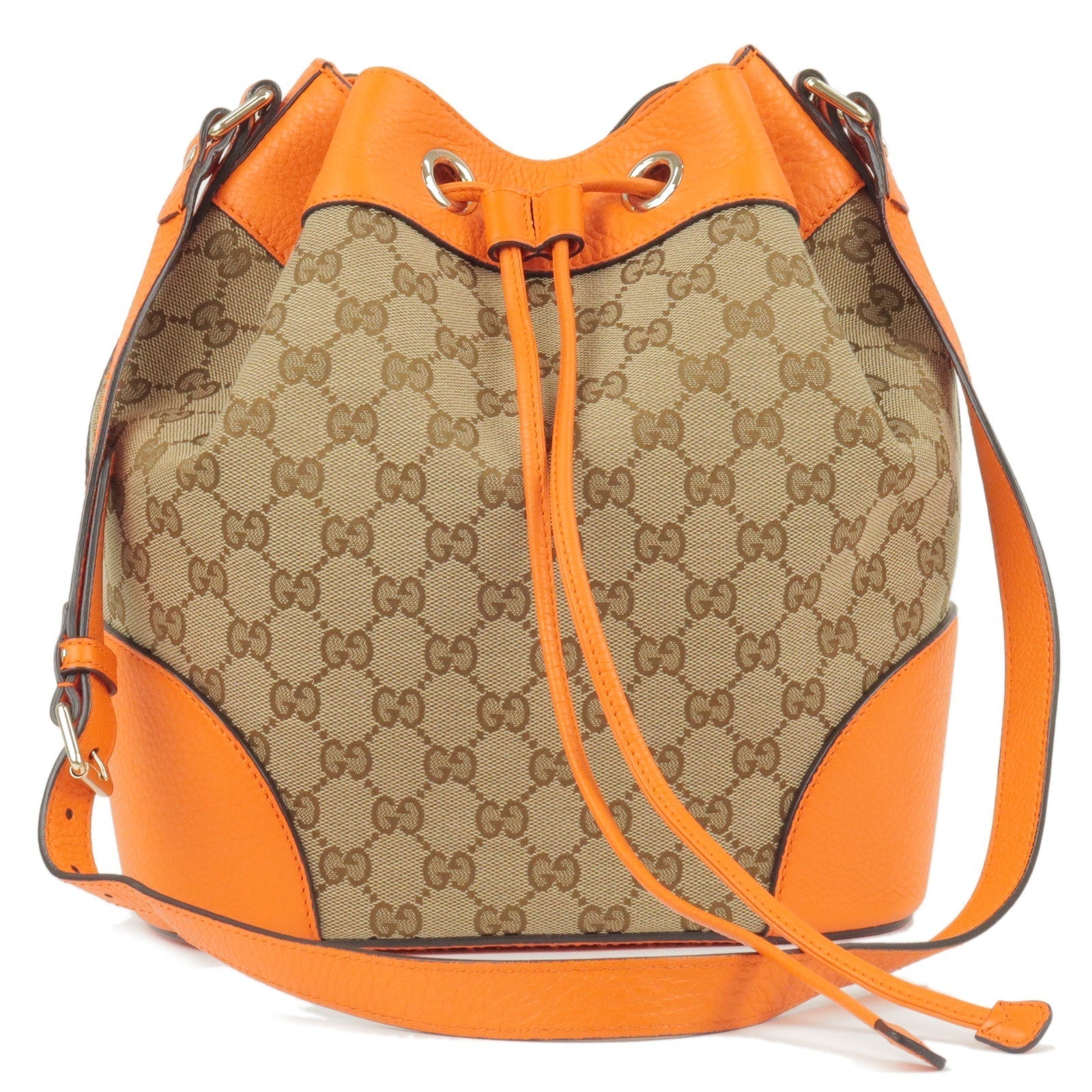 GUCCI GG Canvas Leather Shoulder Bag Beige Orange 381597