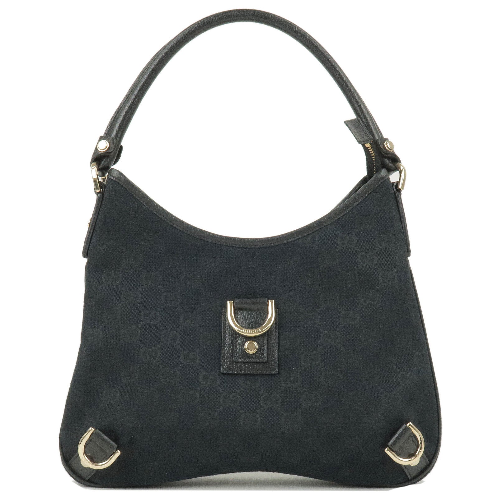 GUCCI Abbey GG Canvas Leather Shoulder Bag Black 130738