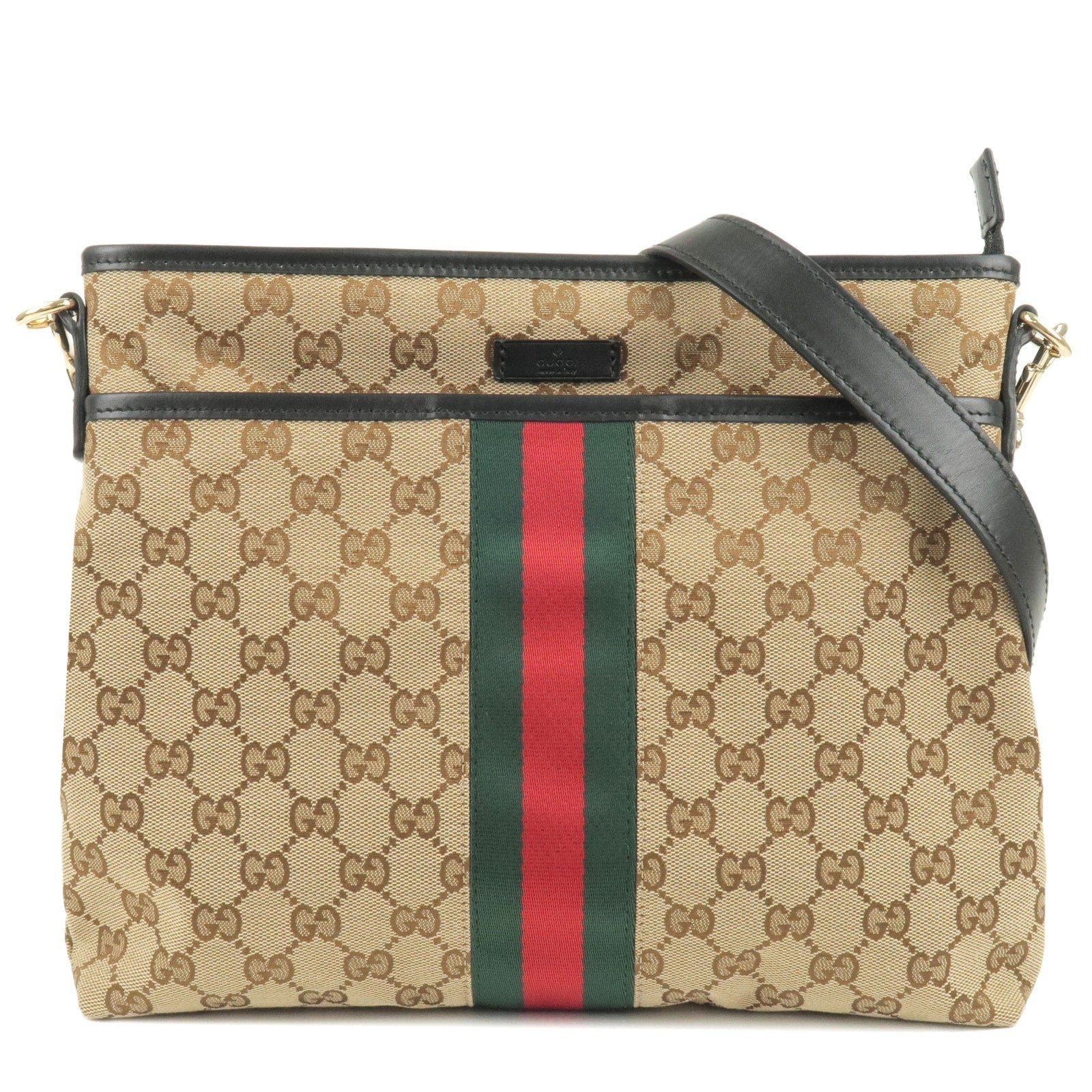 GUCCI Sherry Line GG Canvas Leather Shoulder Bag Beige 388926