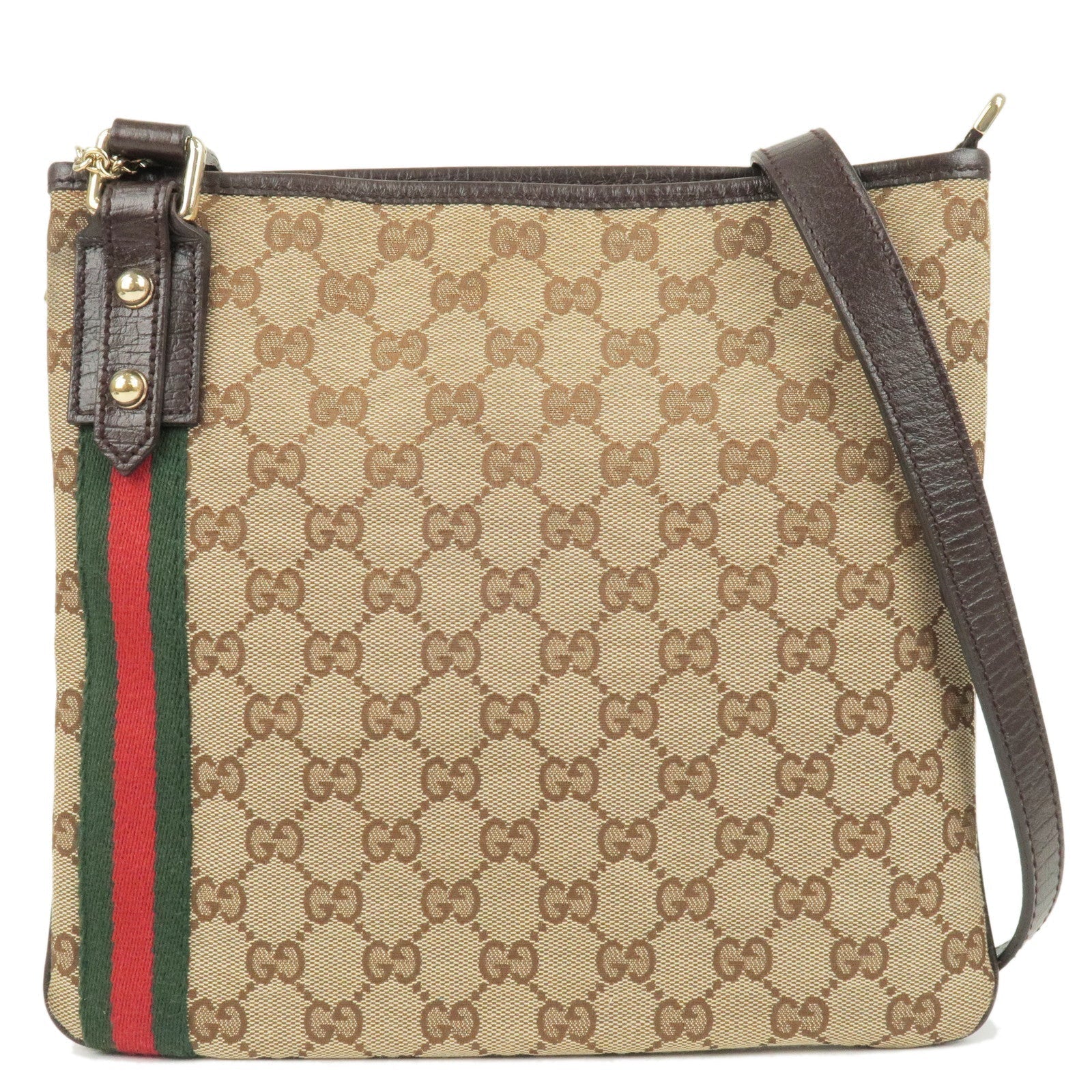 GUCCI Sherry GG Canvas Leather Shoulder Bag Beige Brown144388