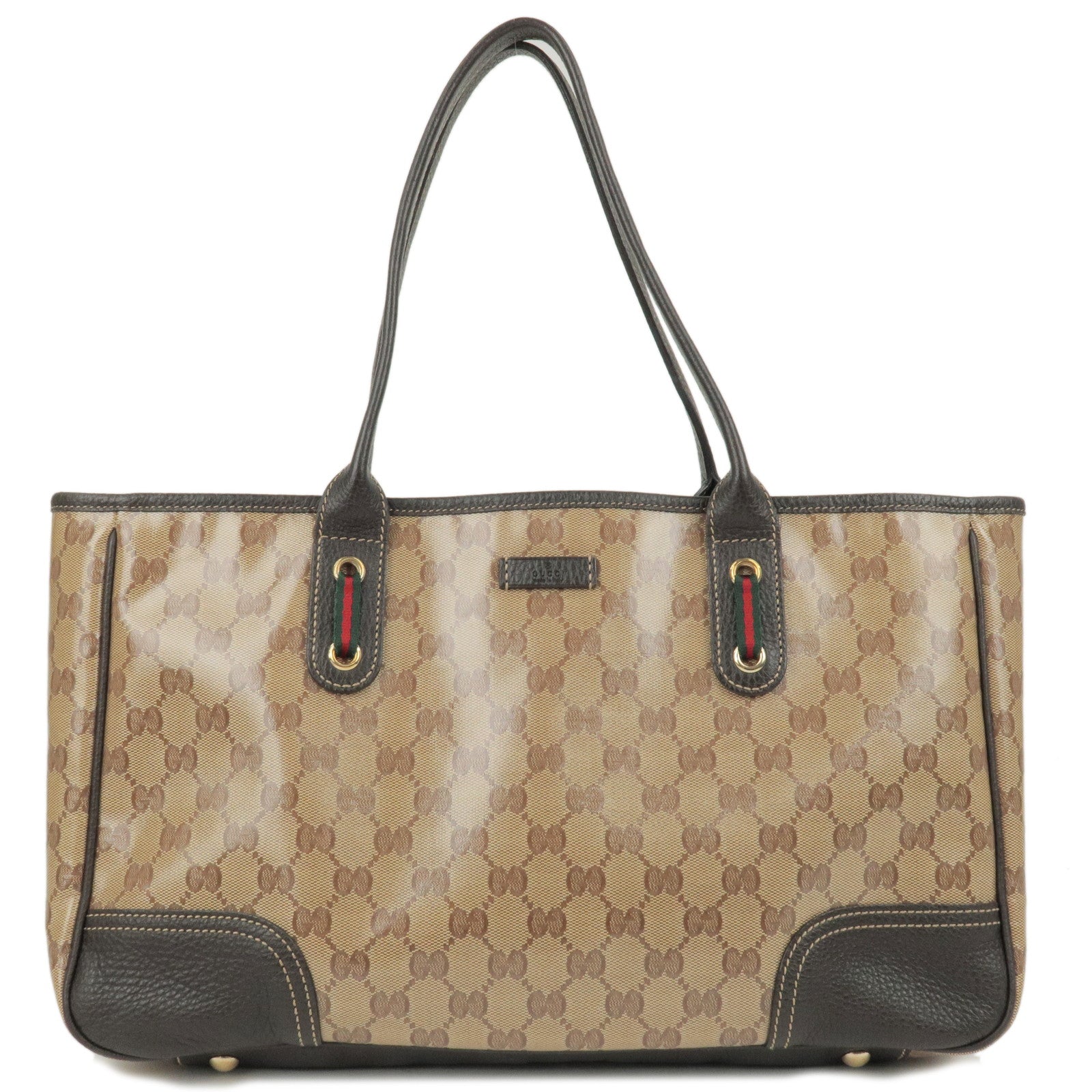 GUCCI GG Crystal Sherry Line PVC Leather Tote Bag Beige 293599