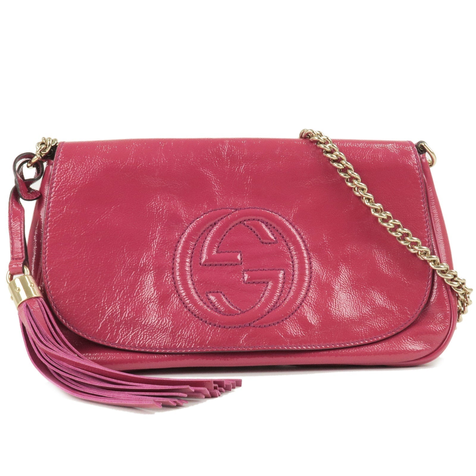 GUCCI SOHO Patent Leather Chain Shoulder Bag Pink 336752