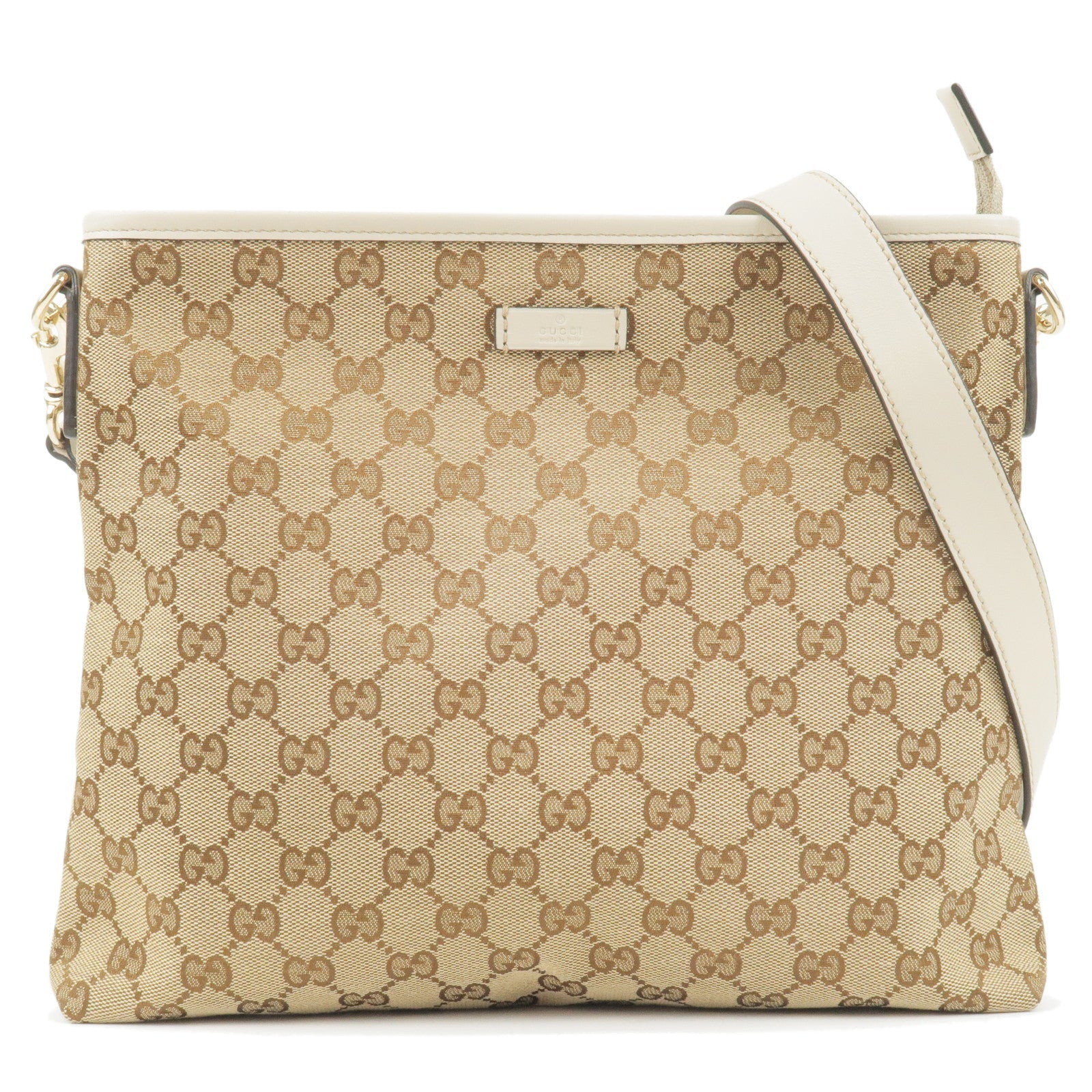 GUCCI GG Canvas Leather Shoulder Bag Purse Beige Ivory 388924