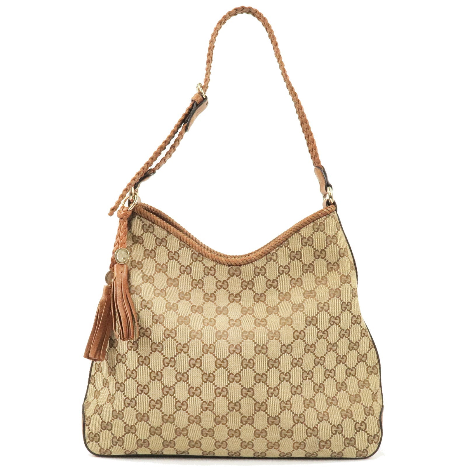 GUCCI Marrakech GG Canvas Leather Shoulder Bag Beige Brown 257026