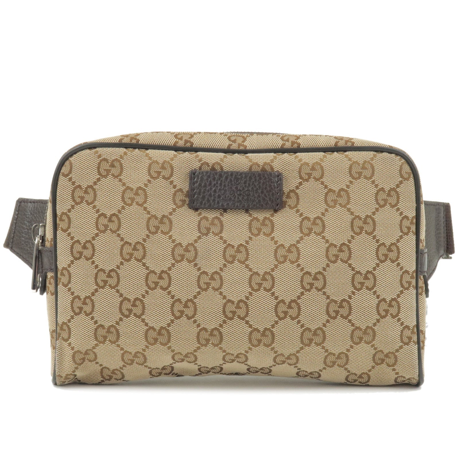 GUCCI GG Canvas Leather Waist Bag Body Bag Beige Brown 449174