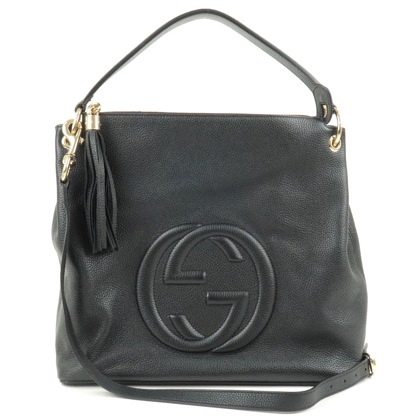 GUCCI SOHO Interlocking G Leather Shoudler Bag Black 536194